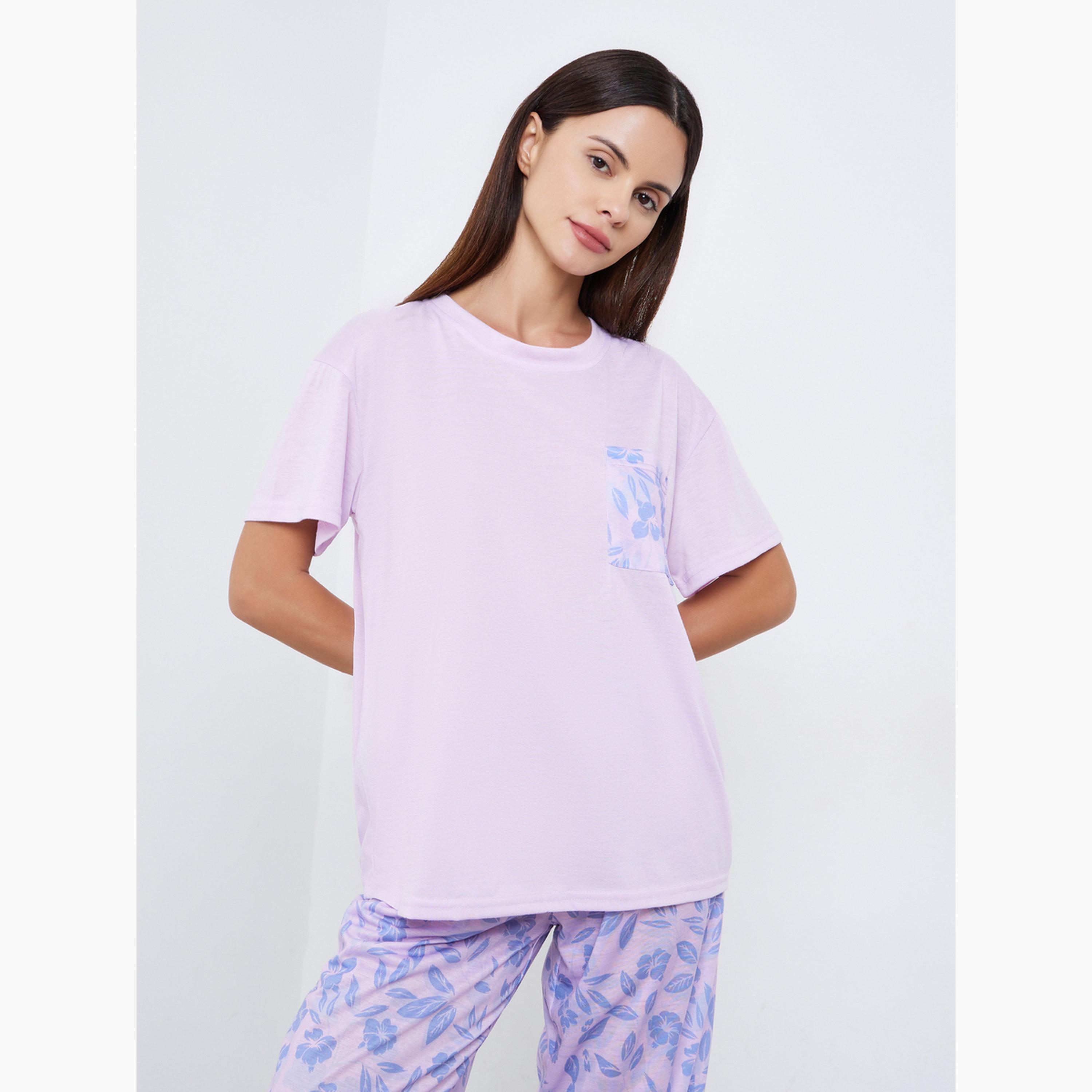 ستايلي - بيجاما بطبعة زهور بجيوب وأكتاف منخفضة-women-clothing-nightwear-pyjamas-longsets-image-2