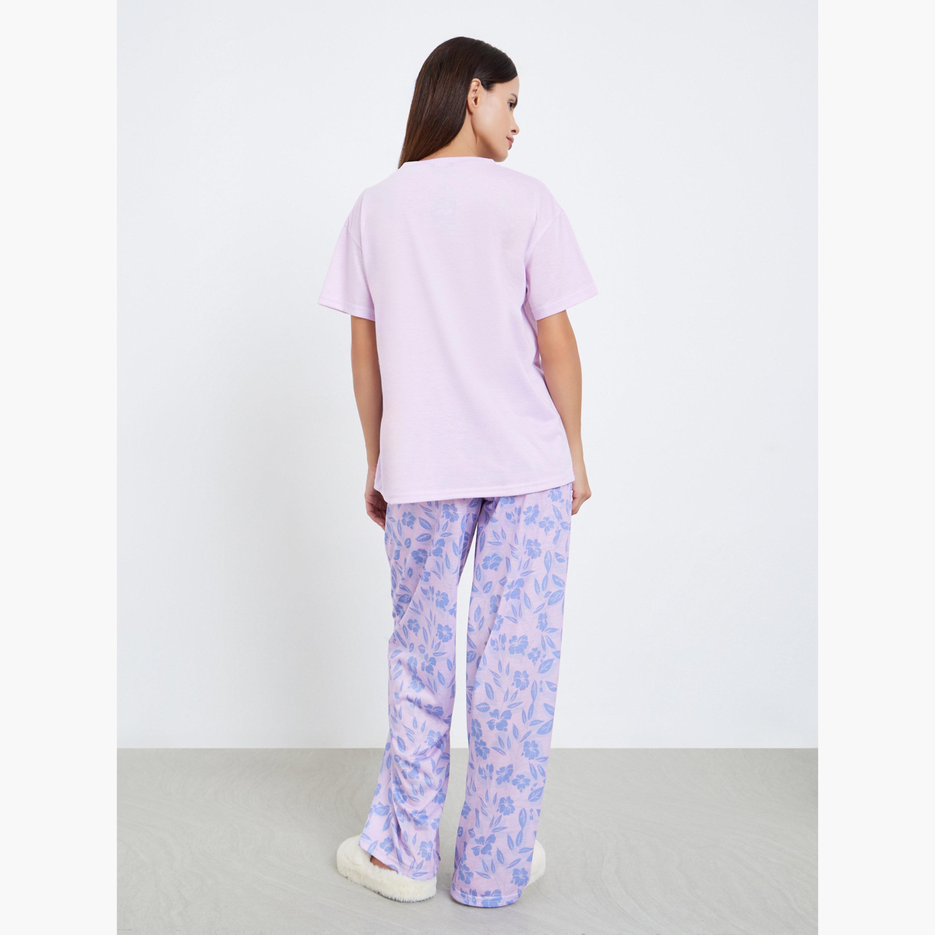 ستايلي - بيجاما بطبعة زهور بجيوب وأكتاف منخفضة-women-clothing-nightwear-pyjamas-longsets-image-3