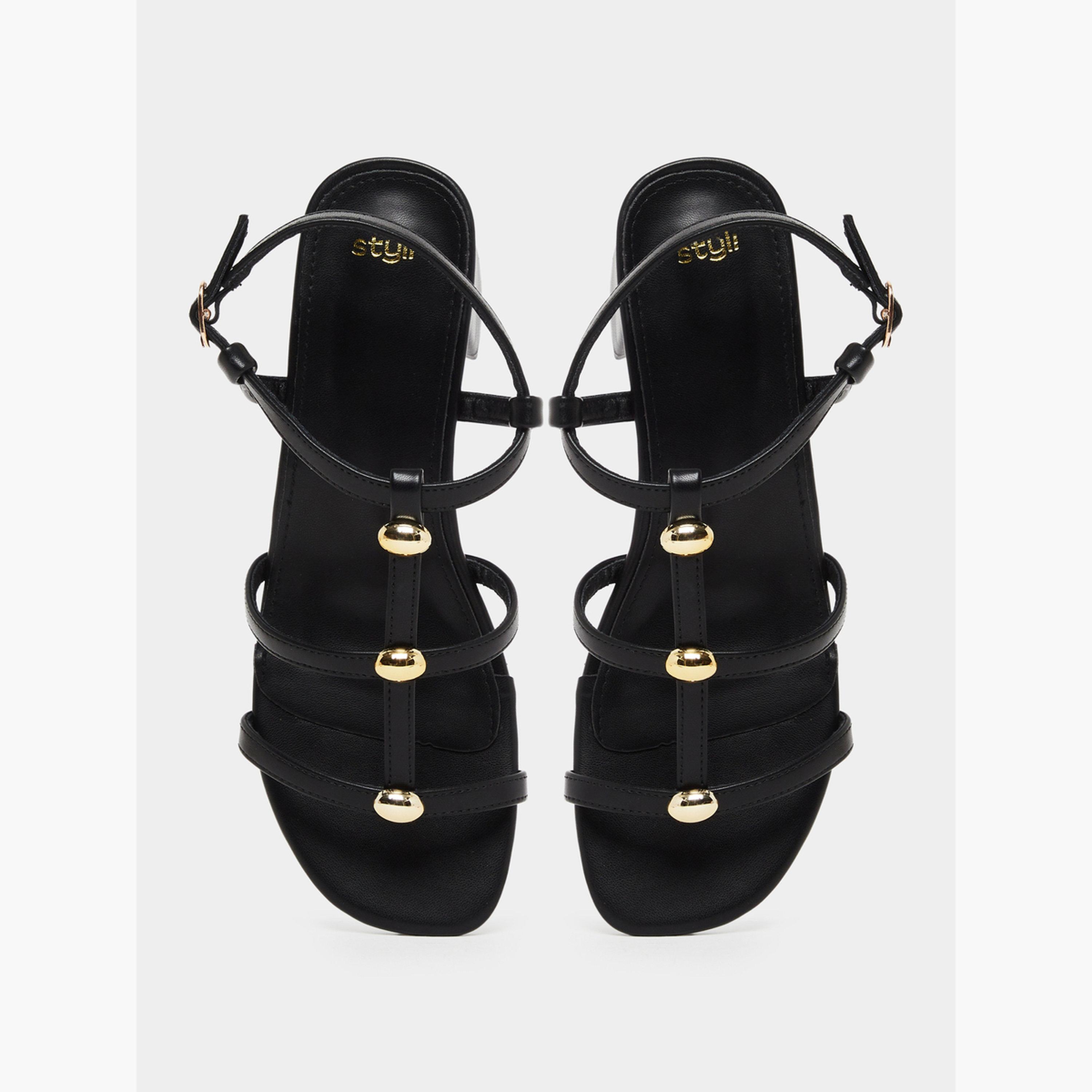 Styli Women Black Strappy Sandals with Gold Accents-women-shoes-sandals-heeled-image-3