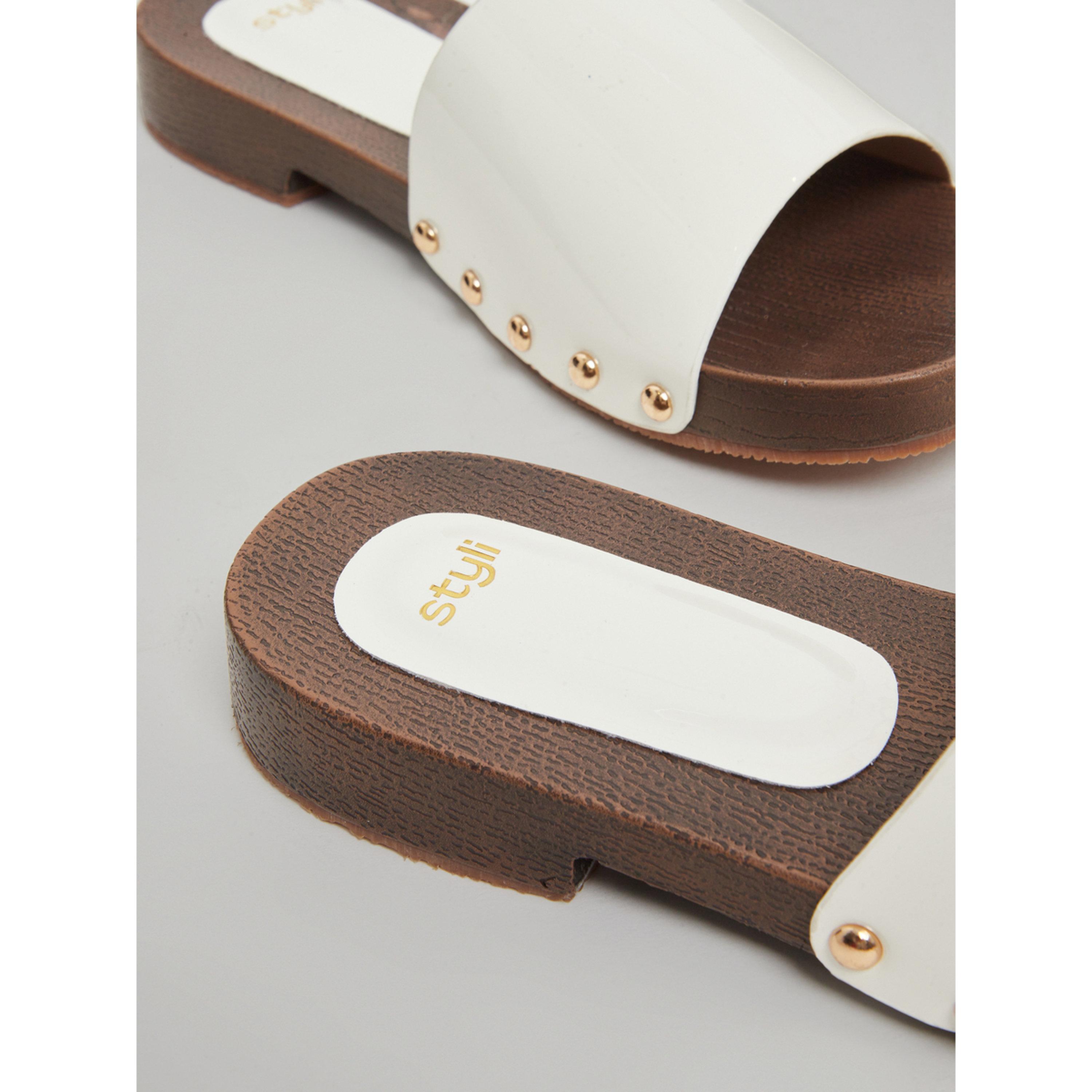 Styli Women White Patent Leather Flat Sandals-women-shoes-sandals-flats-image-3