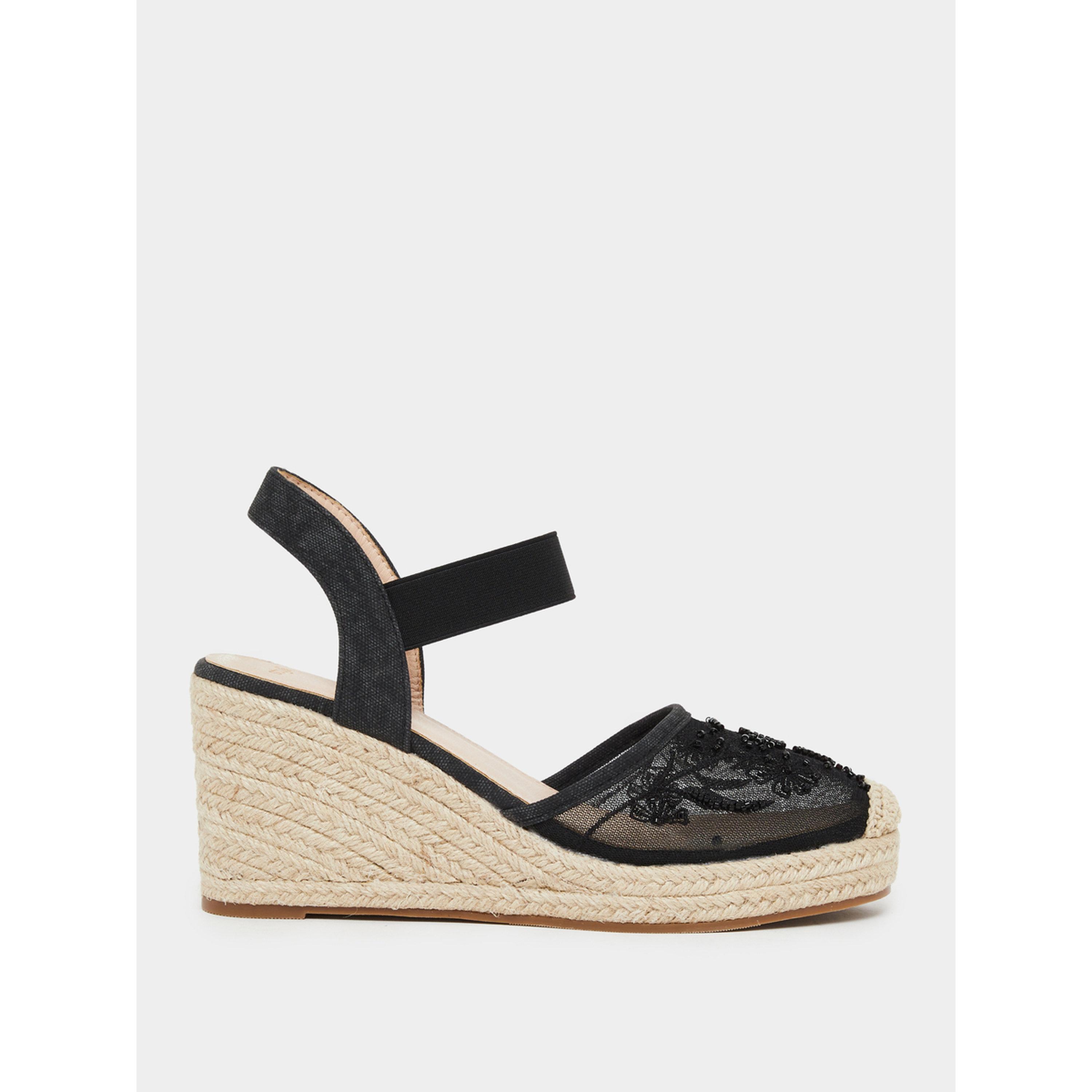 Styli Women Black Espadrille Wedge Sandals-women-shoes-sandals-heeled-image-2