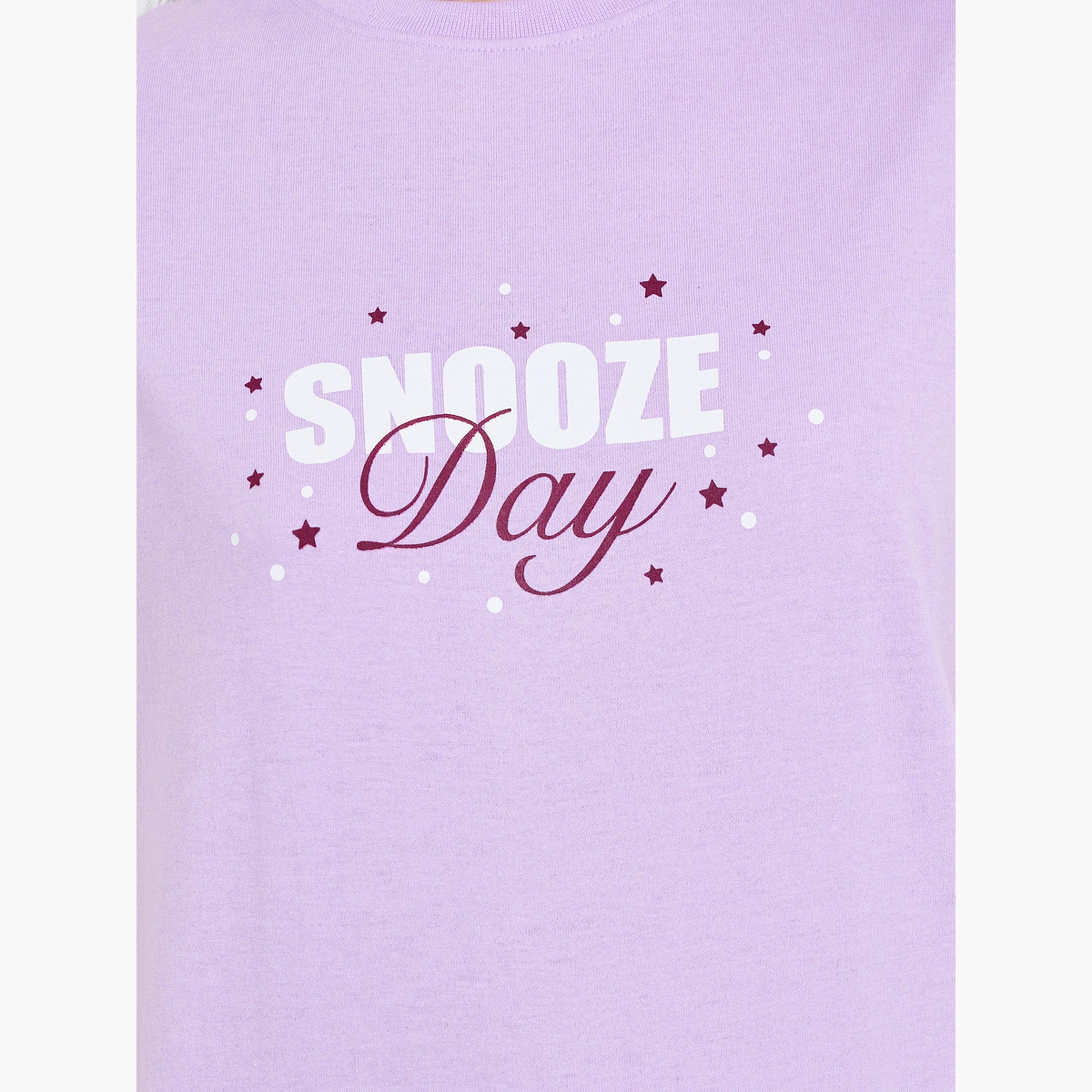 Styli Women Lilac Graphic Print T-Shirt and Pyjama Set-women-clothing-nightwear-pyjamas-longsets-image-3