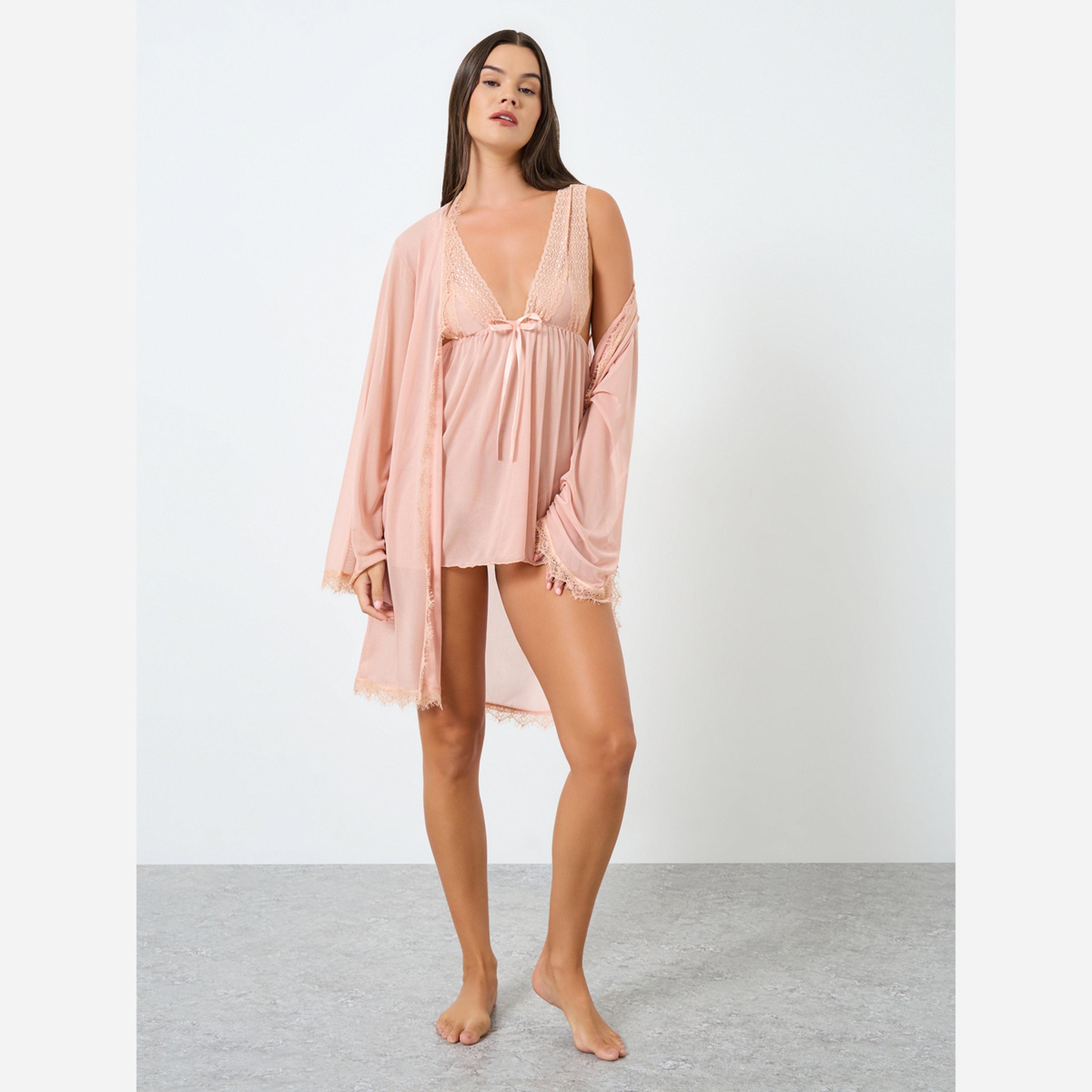 Styli Pack of 3 - Babydoll, Robe and Brief with Lace Edge-women-clothing-lingerie-lingeriesets-image-1