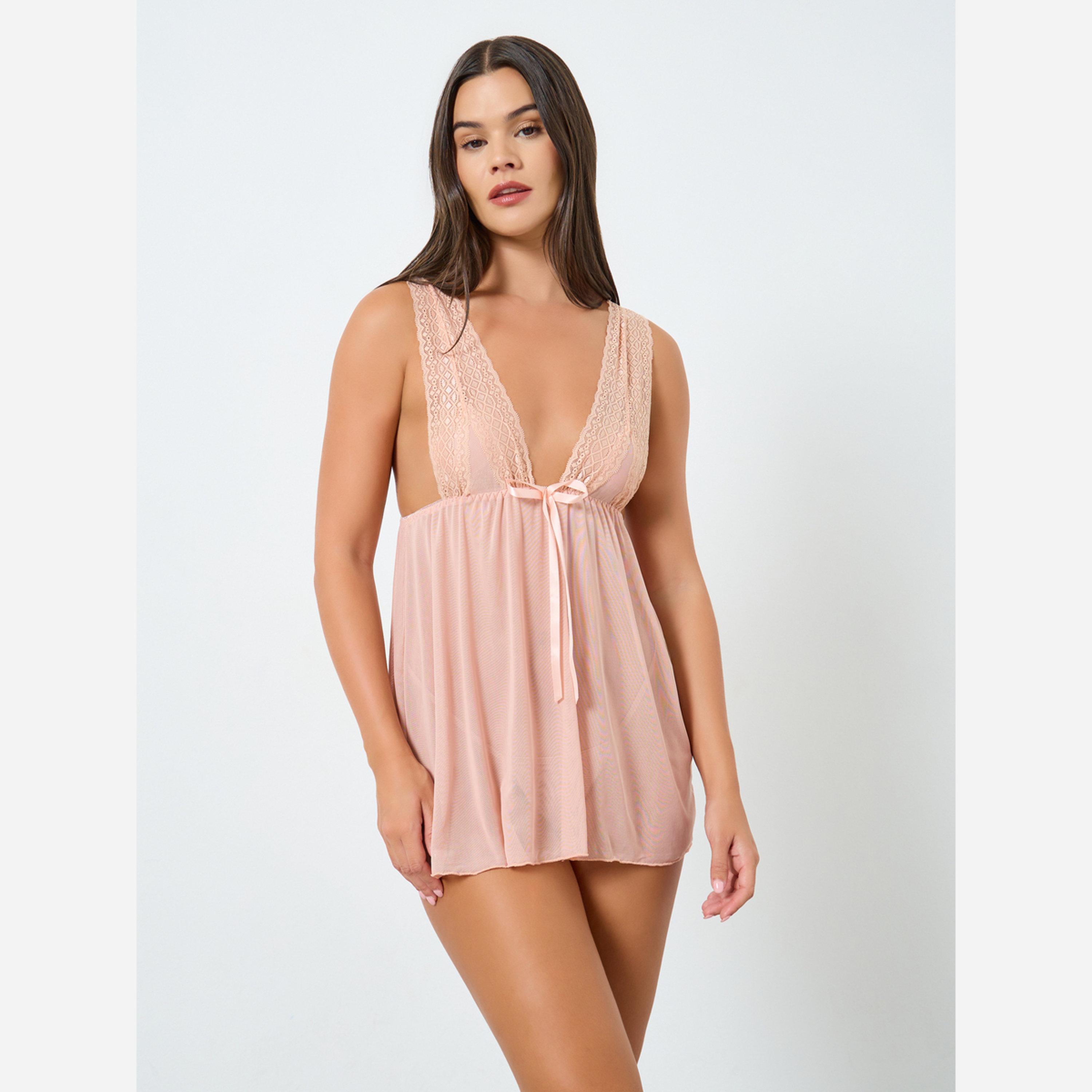 Styli Pack of 3 - Babydoll, Robe and Brief with Lace Edge-women-clothing-lingerie-lingeriesets-image-2