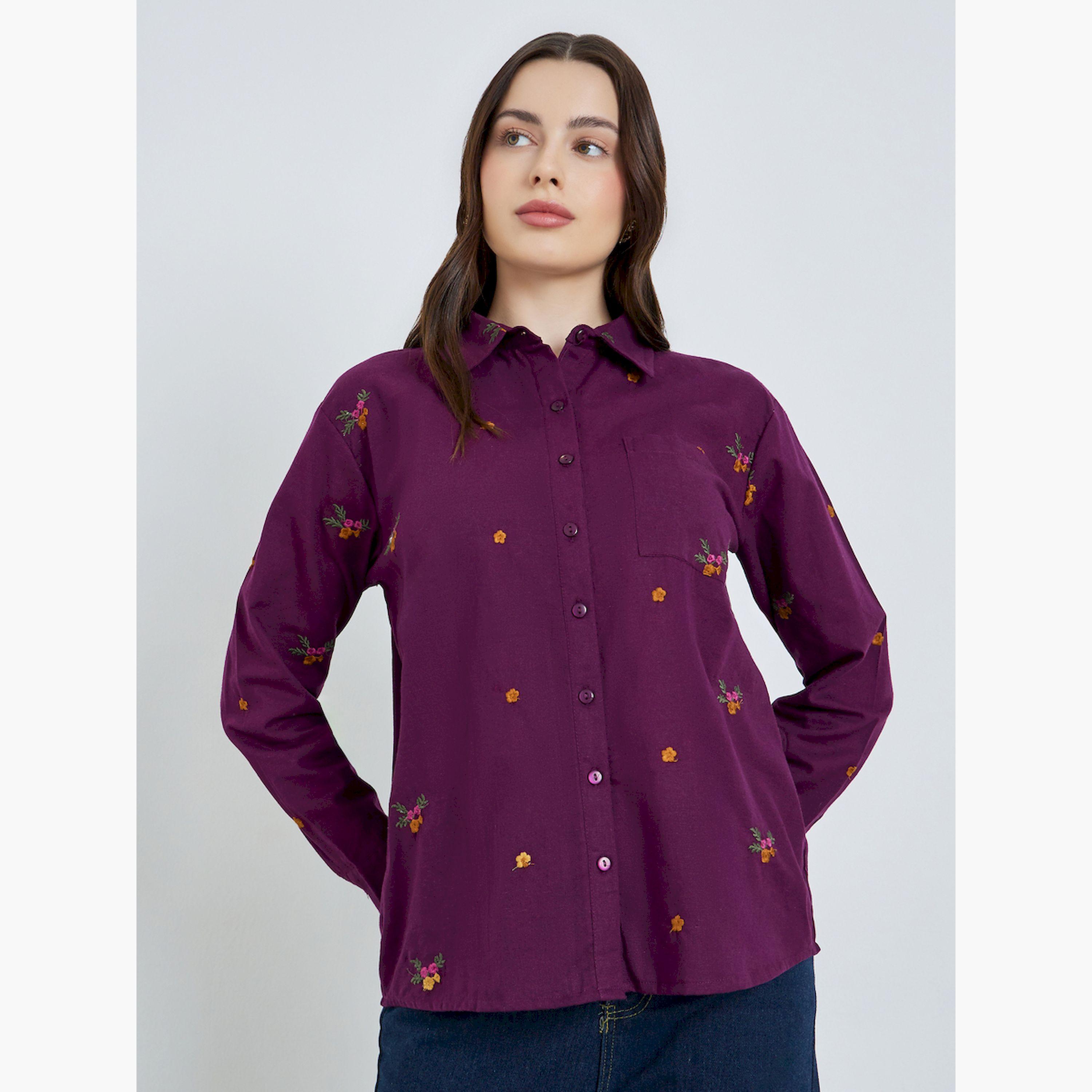 Styli Women Purple Floral Embroidered Shirt-women-clothing-shirtsandblouses-shirts-image-1
