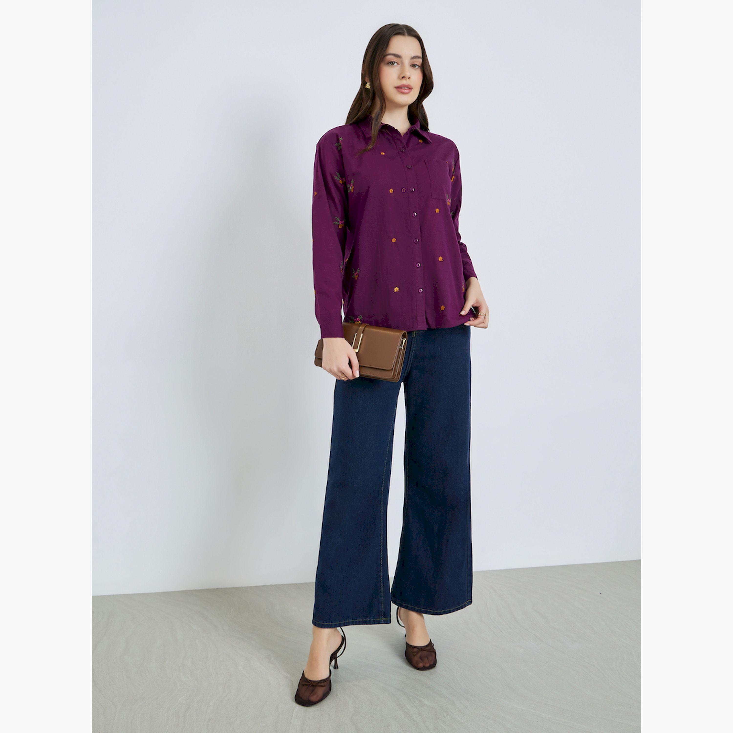 بلوزة بتفاصيل مُطرّزة بالزهور-women-clothing-shirtsandblouses-shirts-image-2