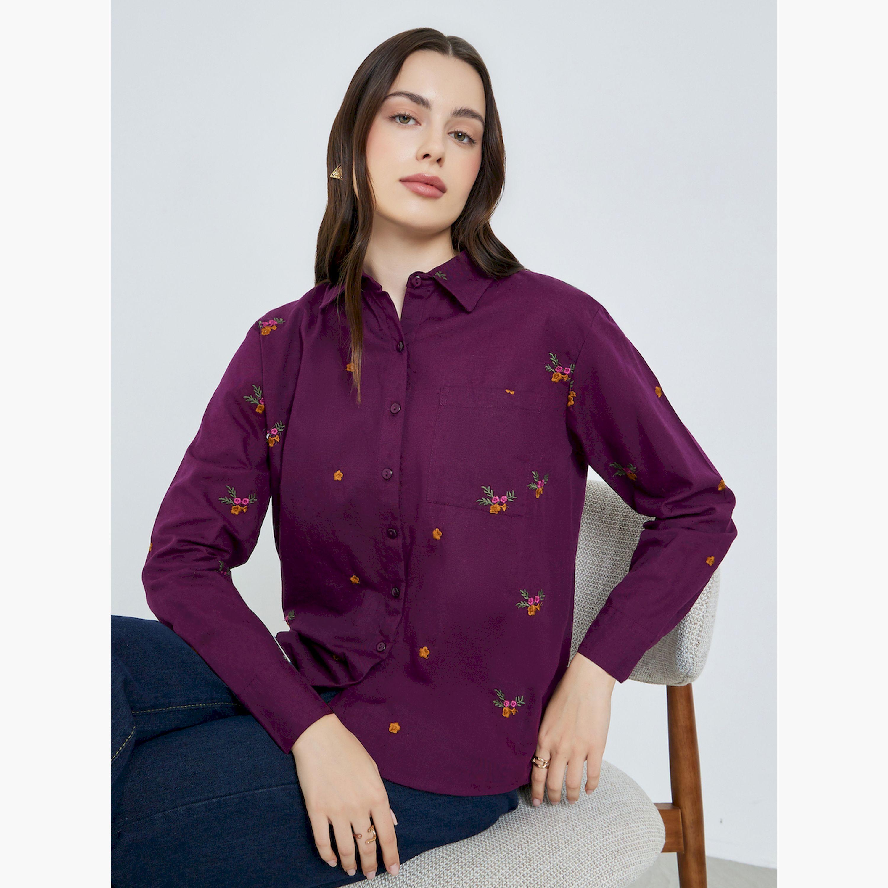 Styli Women Purple Floral Embroidered Shirt-women-clothing-shirtsandblouses-shirts-image-3