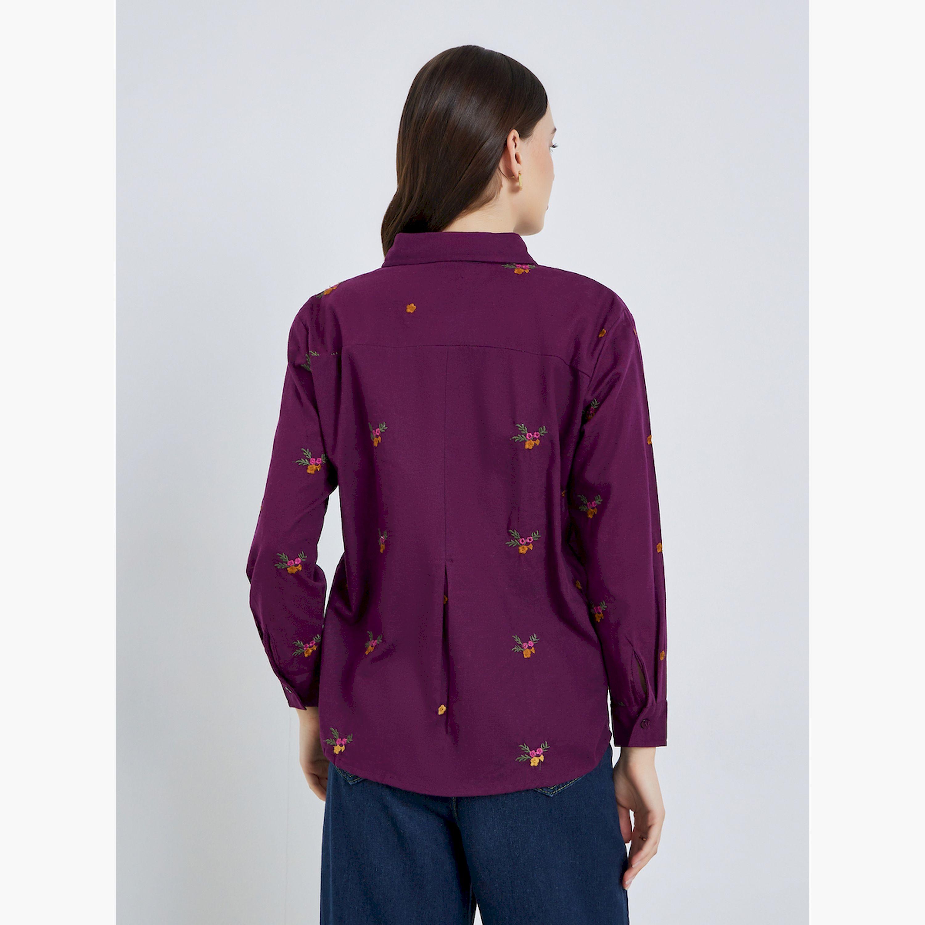 Styli Women Purple Floral Embroidered Shirt-women-clothing-shirtsandblouses-shirts-image-4