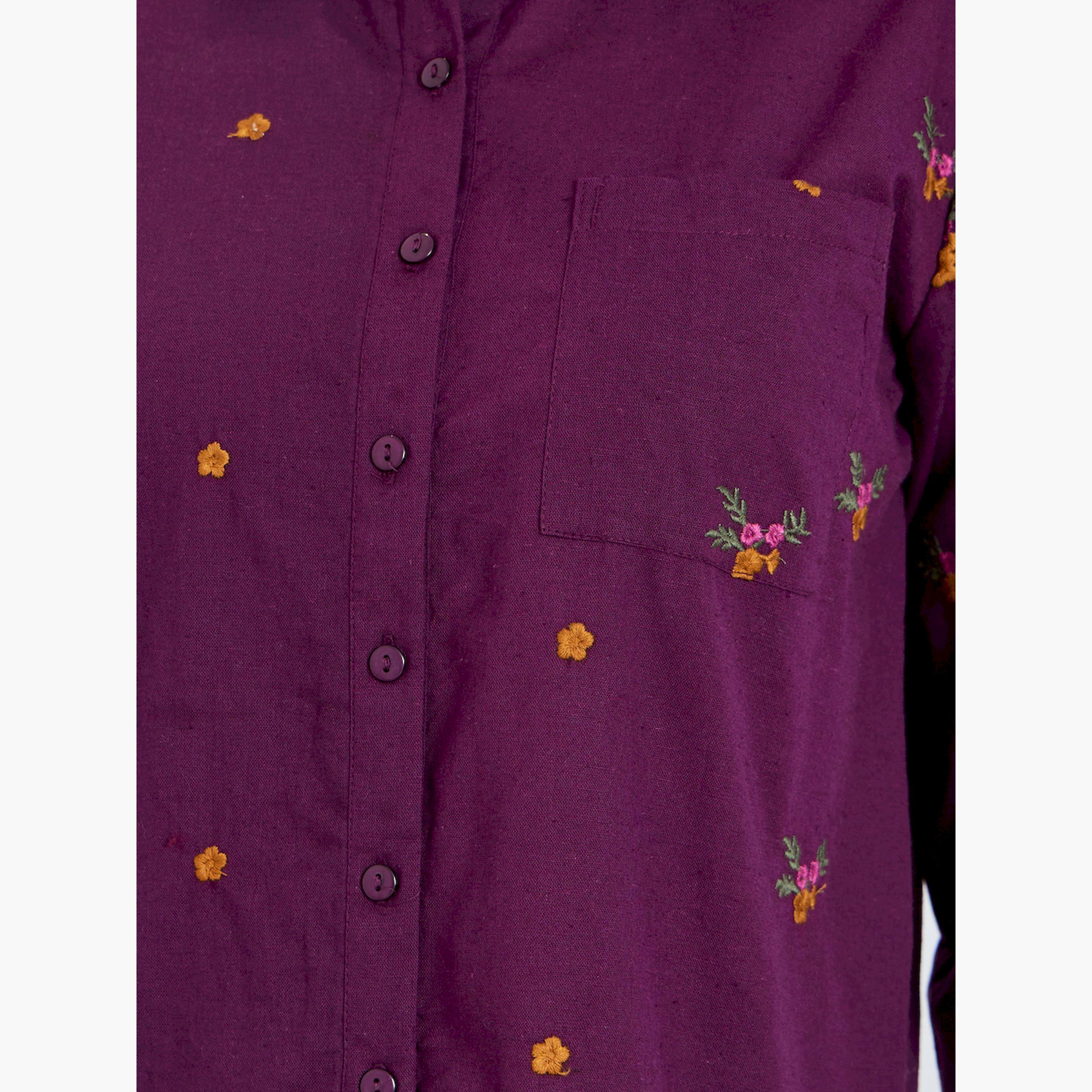 Styli Women Purple Floral Embroidered Shirt-women-clothing-shirtsandblouses-shirts-image-5