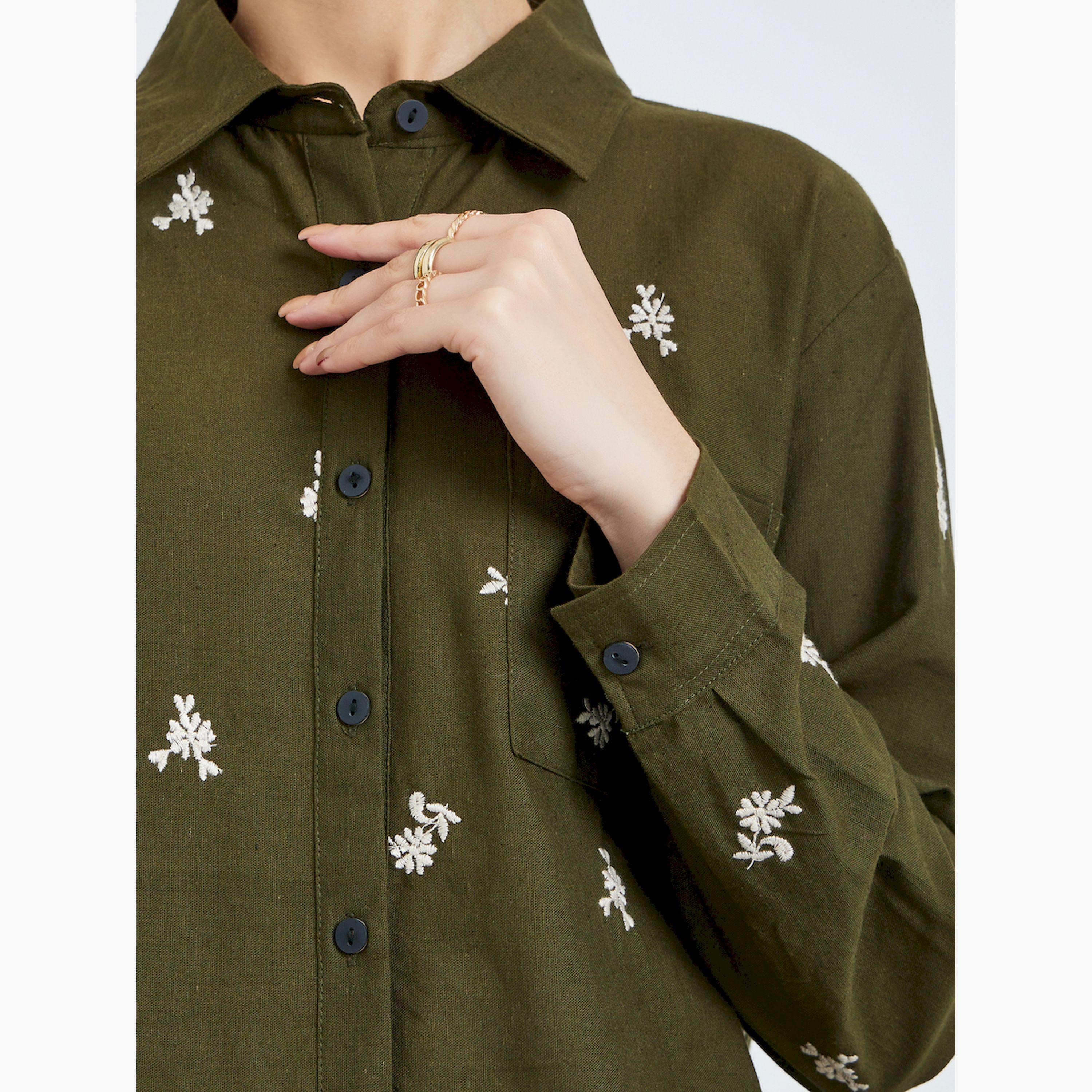 Styli Olive Embroidered Long Sleeve Shirt-women-clothing-shirtsandblouses-shirts-image-5