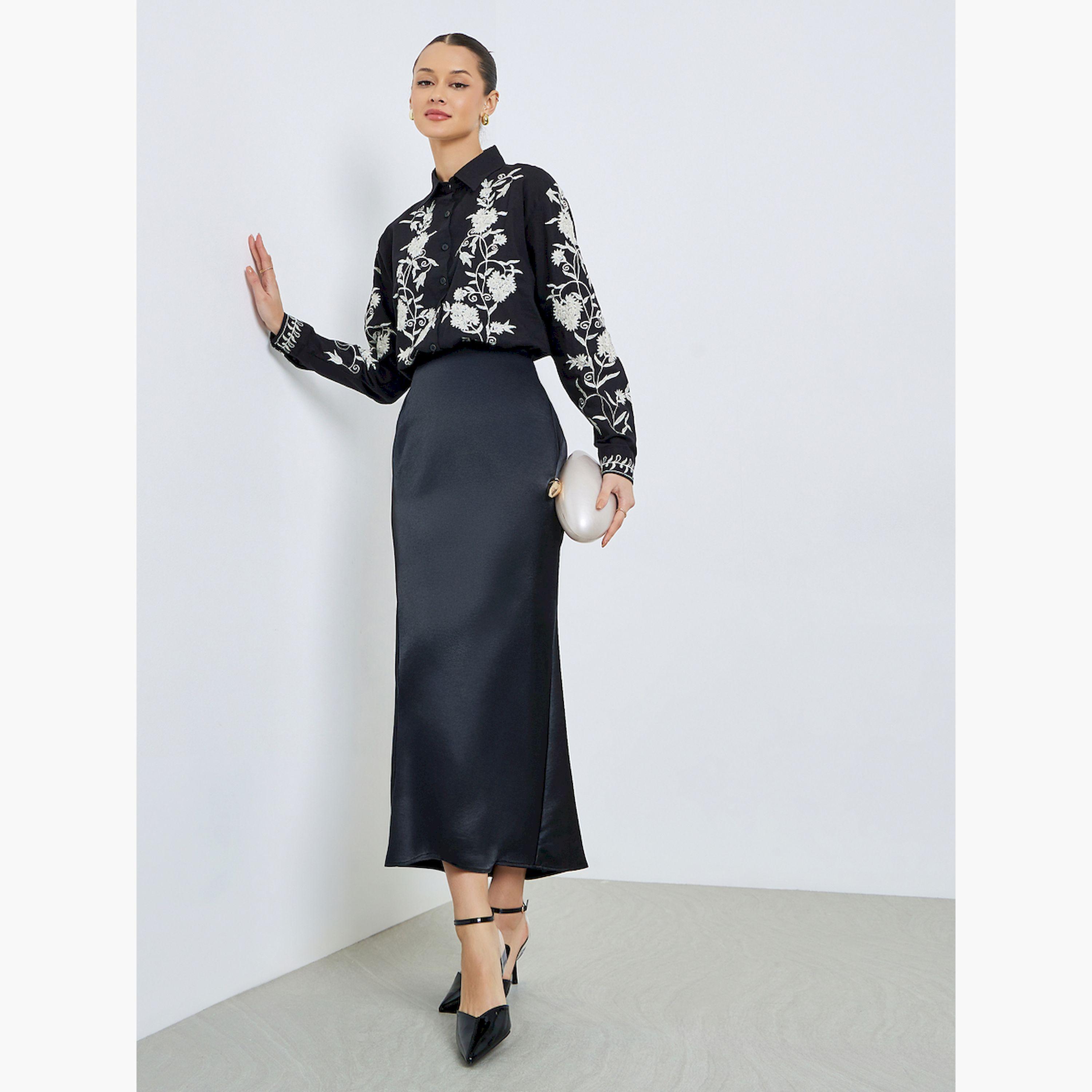 Styli Black Floral Embroidered Shirt-women-clothing-shirtsandblouses-shirts-image-2