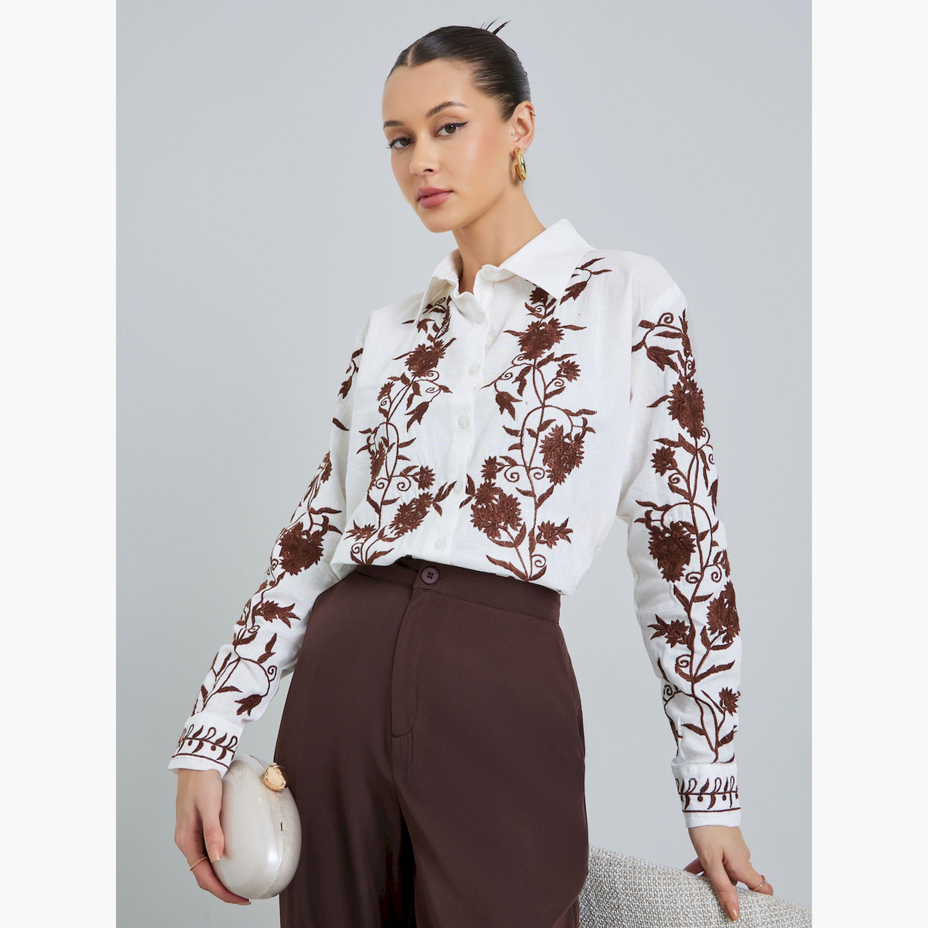 Styli Off-White Floral Embroidered Shirt-women-clothing-shirtsandblouses-shirts-image-3