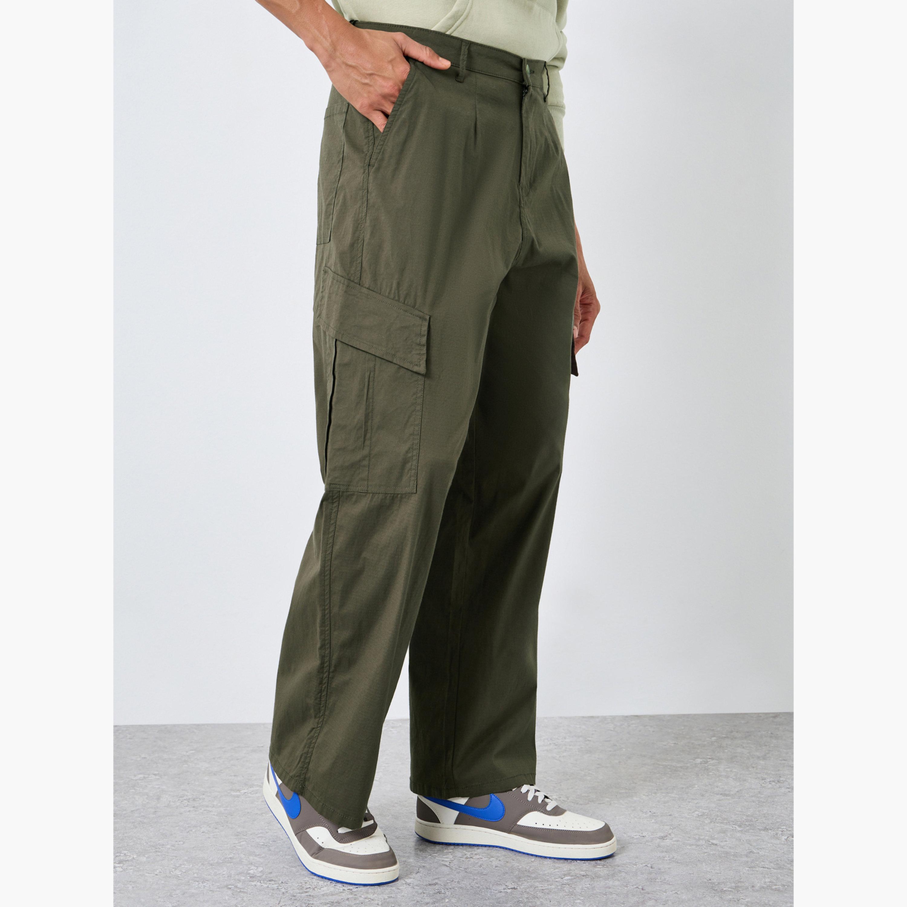 Styli Men Olive Oversized Cargo Trousers-men-clothing-bottoms-trousersandchinos-trousers-image-2