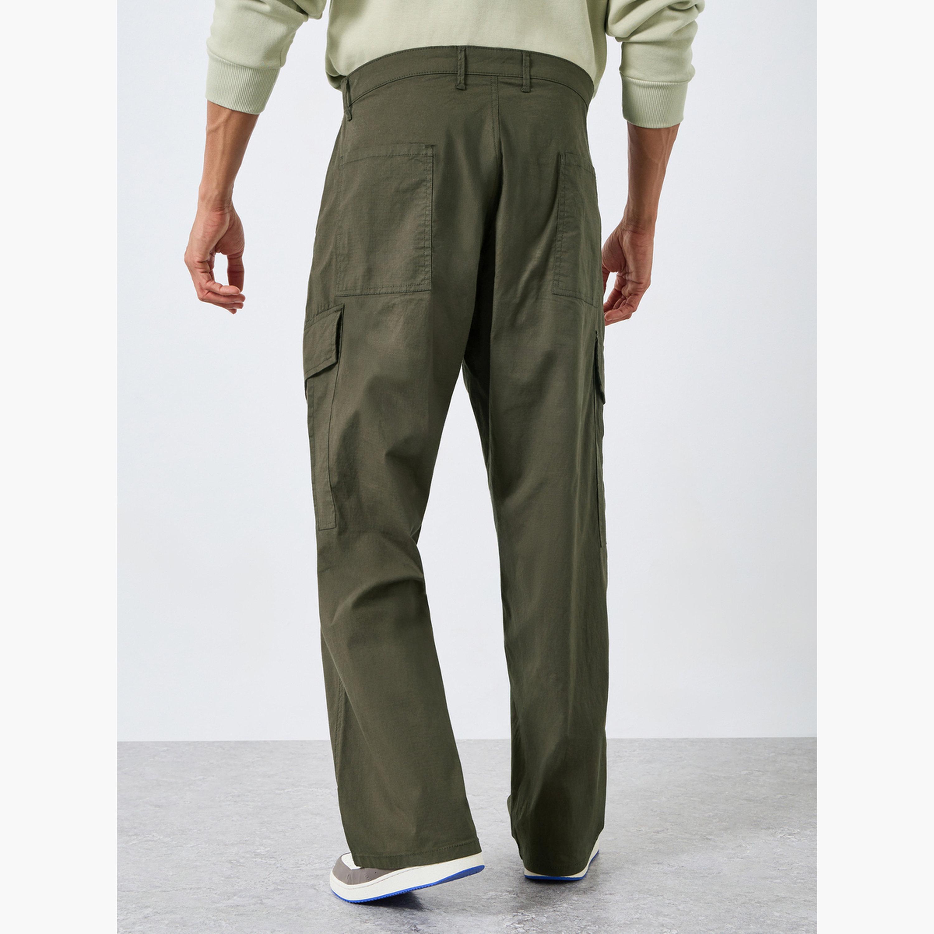 Styli Men Olive Oversized Cargo Trousers-men-clothing-bottoms-trousersandchinos-trousers-image-4