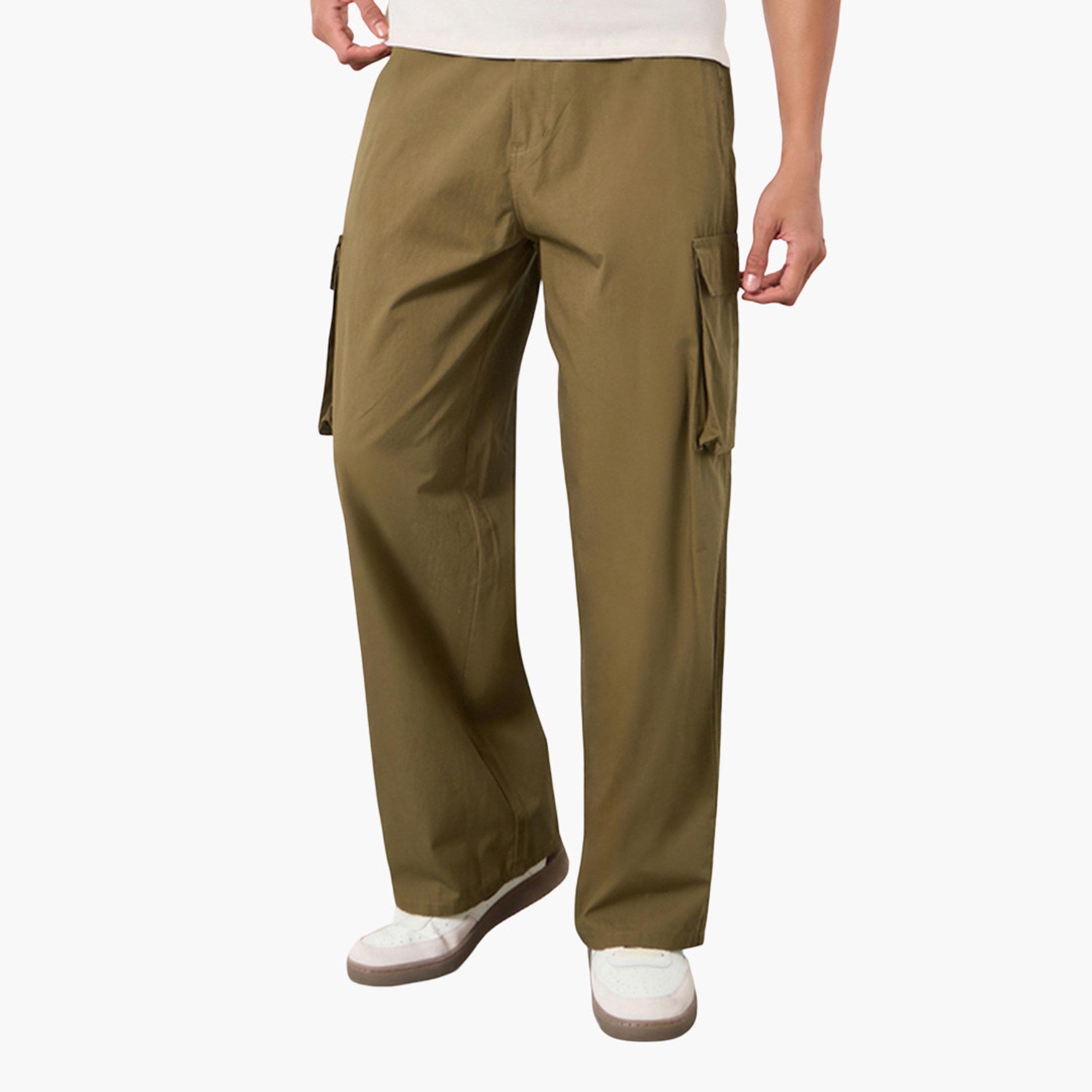 بنطال كارجو رجالي زيتي بقصة واسعة-men-clothing-bottoms-joggers-image-1