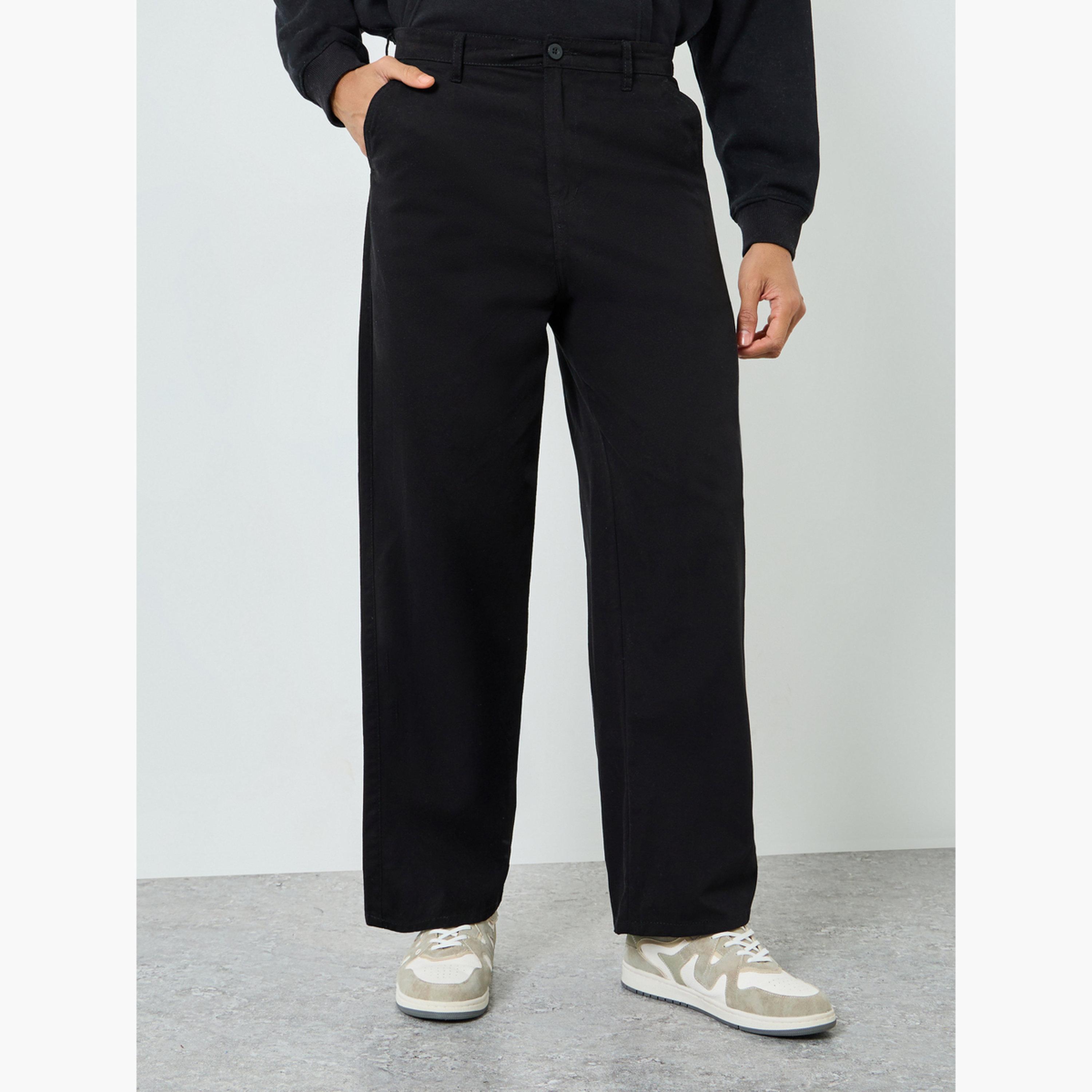 Styli Men Black Wide Leg Trousers-men-clothing-bottoms-trousersandchinos-trousers-image-1