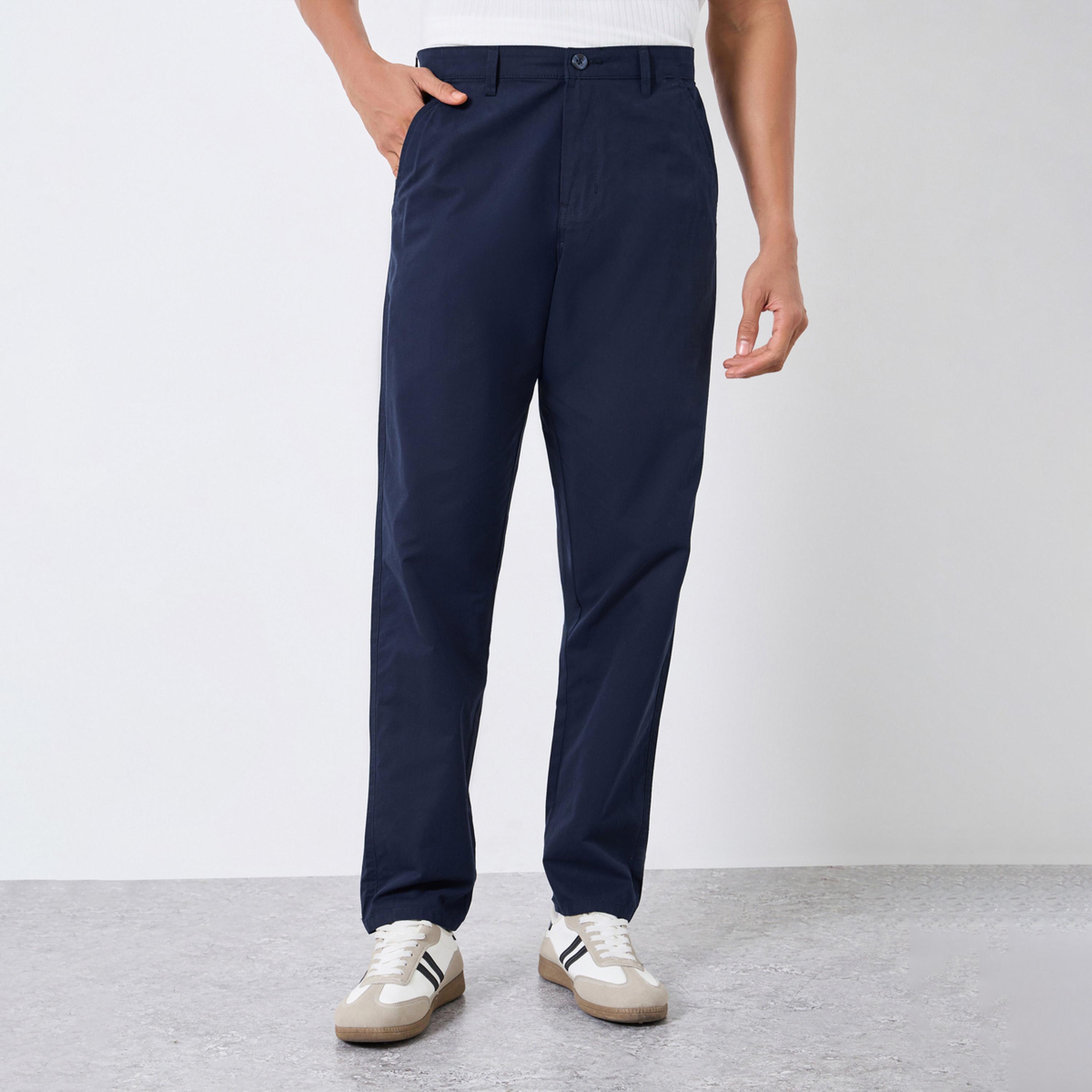Styli Men Navy Blue Regular Tapered Tailored Trousers-men-clothing-bottoms-trousersandchinos-trousers-image-1