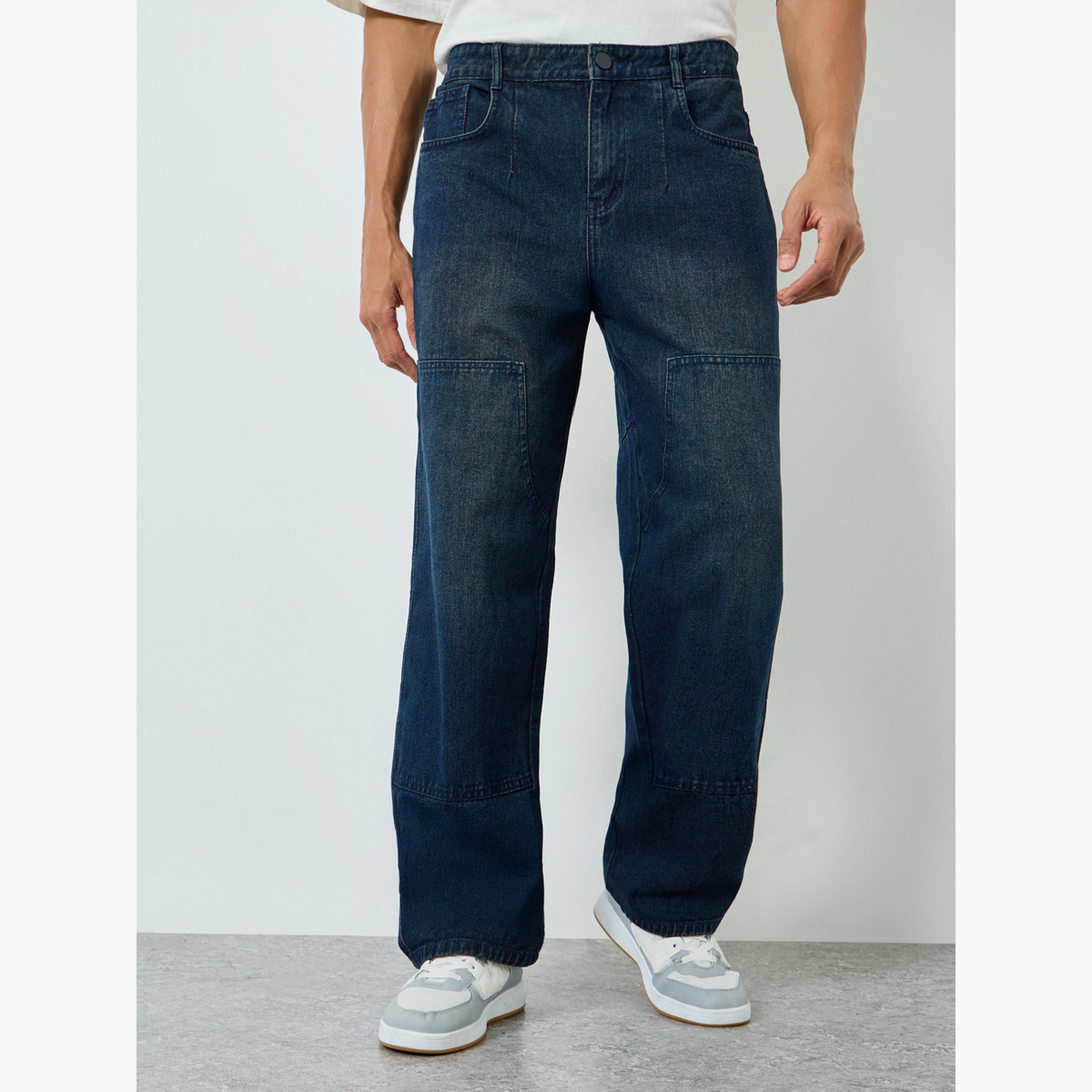 جينز رجالي ساق واسعة وتأثير باهت-men-clothing-bottoms-jeans-image-1