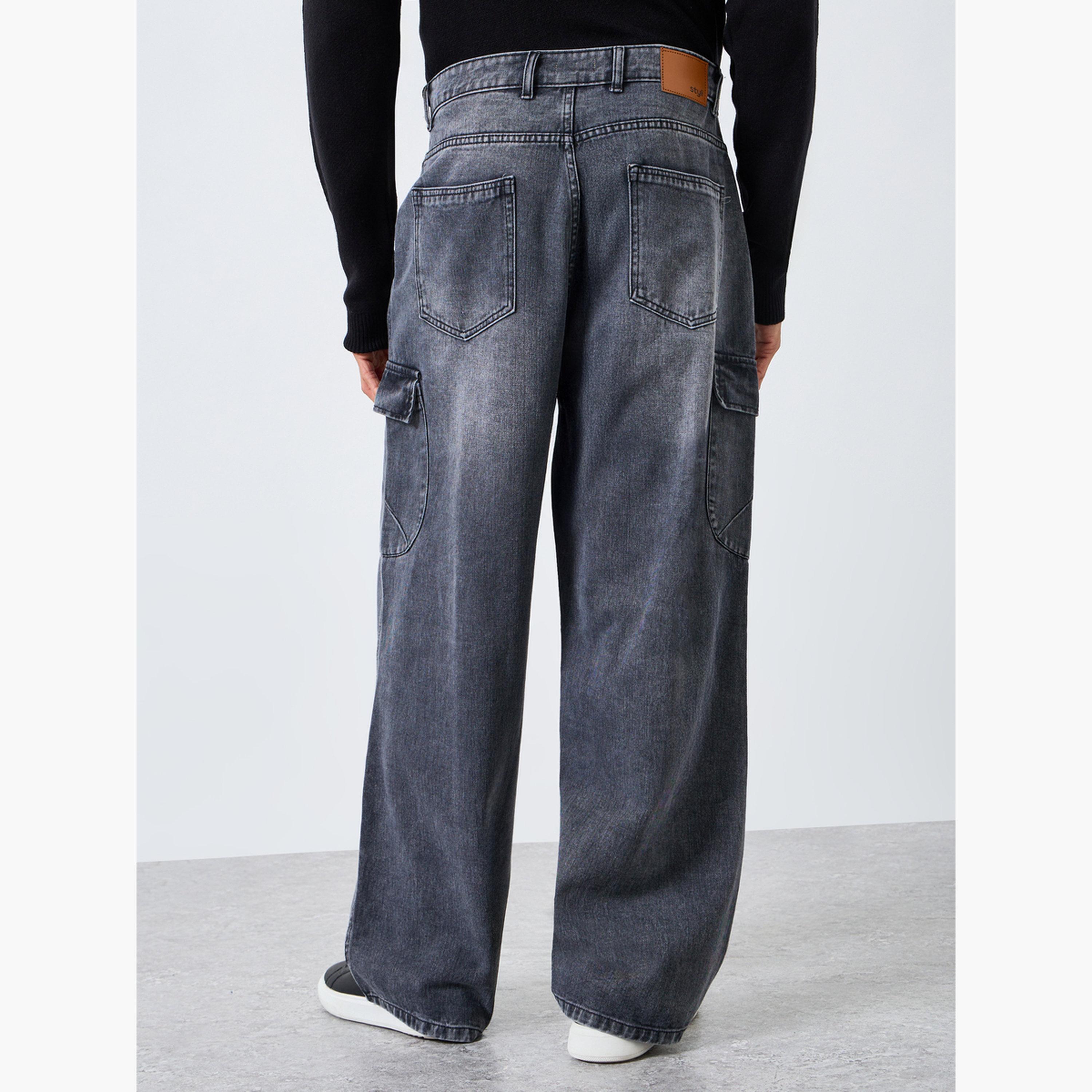 Styli Men Black Baggy Fit Washed Jeans-men-clothing-bottoms-jeans-image-3