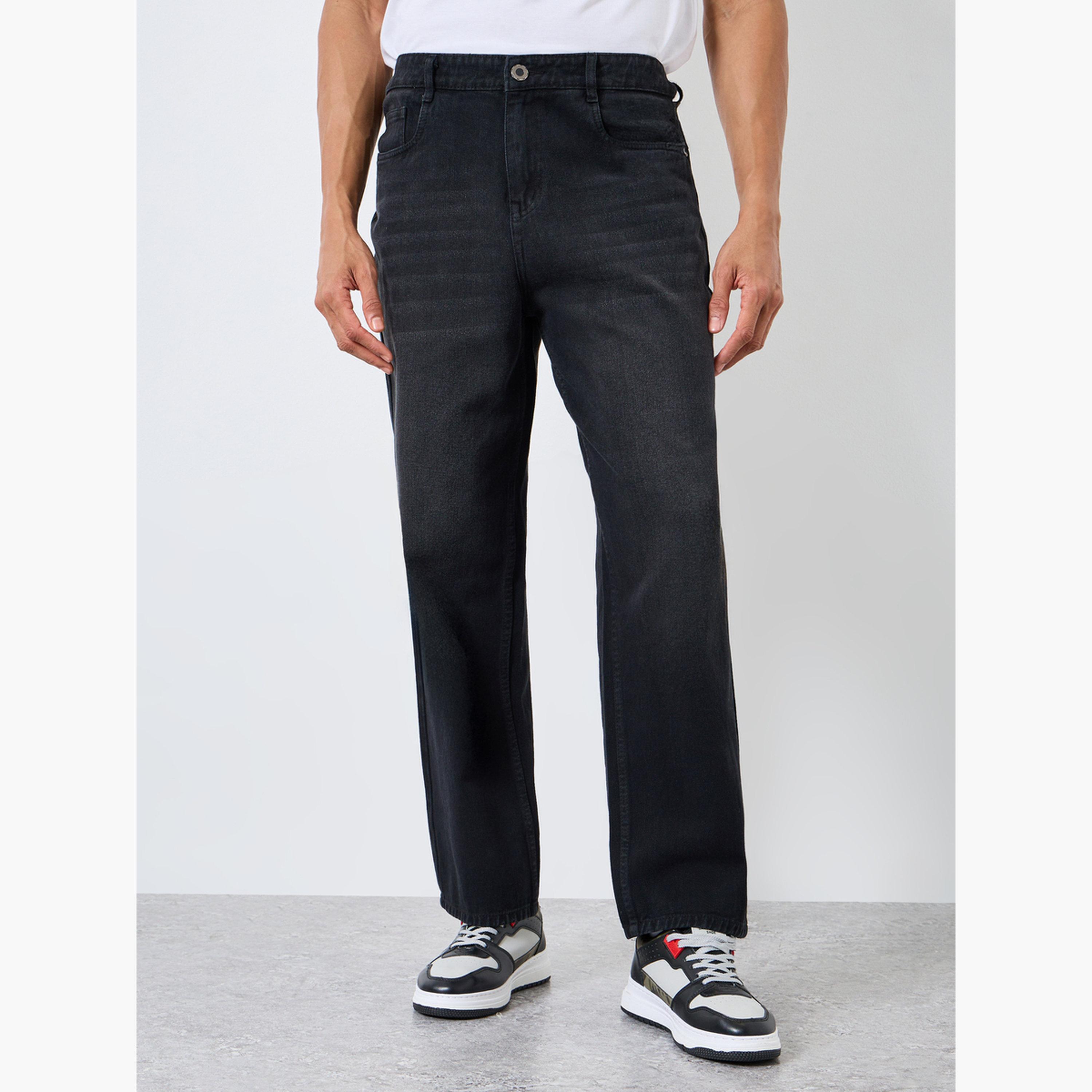 جينز بغسيل داكن وقصة واسعة للرجال-men-clothing-bottoms-jeans-image-1