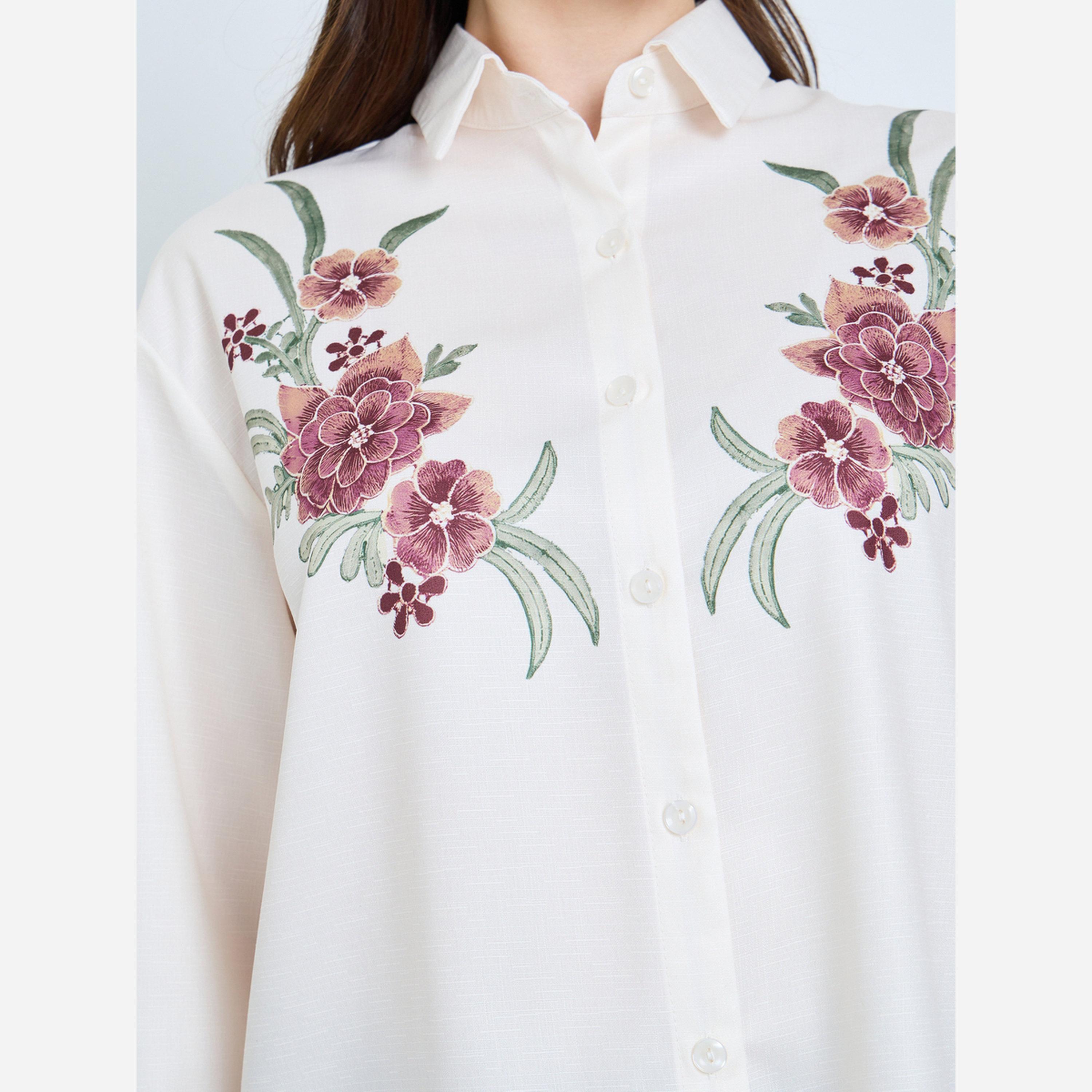ستايلي - قميص لون بيج مطرز بالزهور أكمام طويلة-women-clothing-shirtsandblouses-shirts-image-4