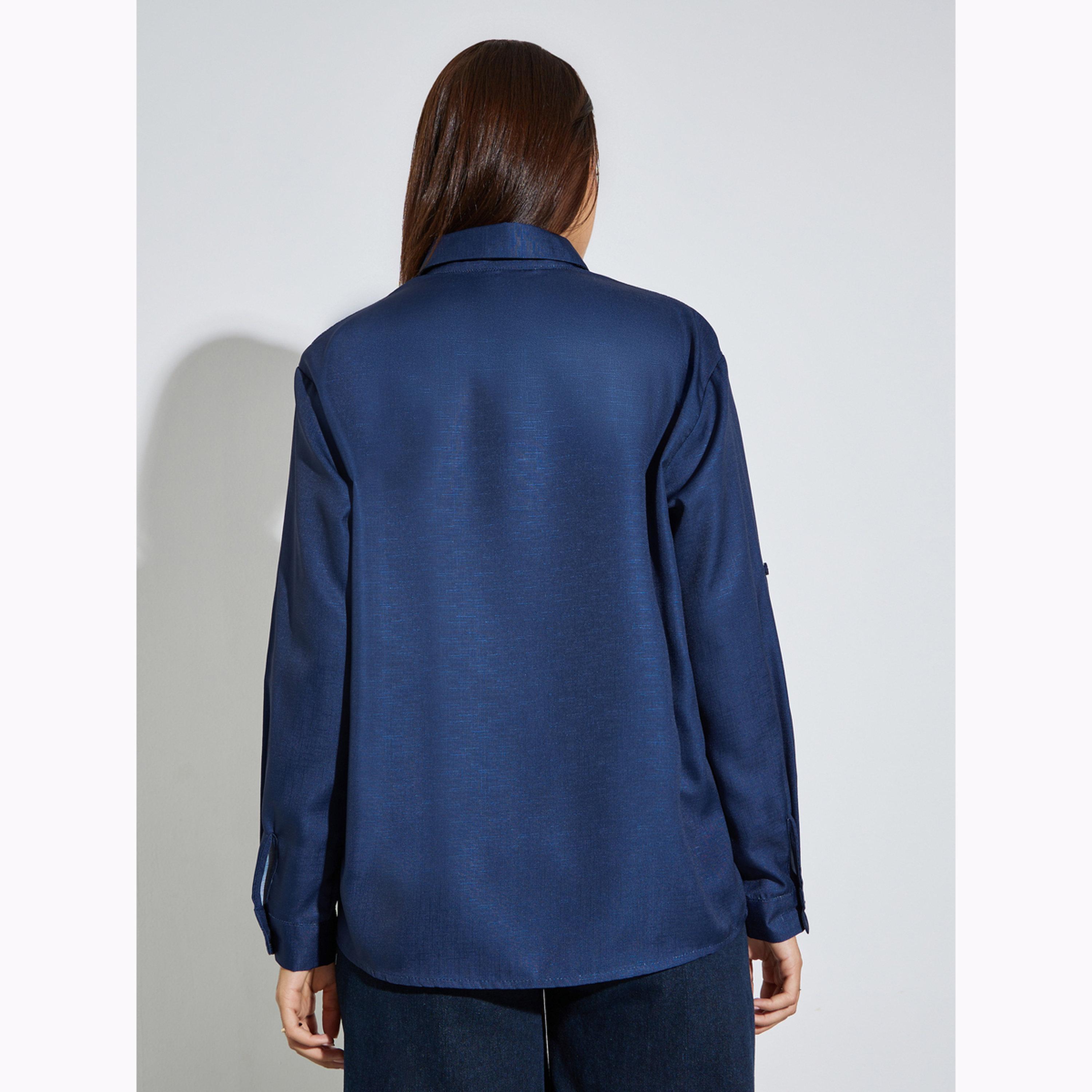 بلوزة بأكمام طويلة ومطرزة بالزهور لون كحلي-women-clothing-shirtsandblouses-shirts-image-3