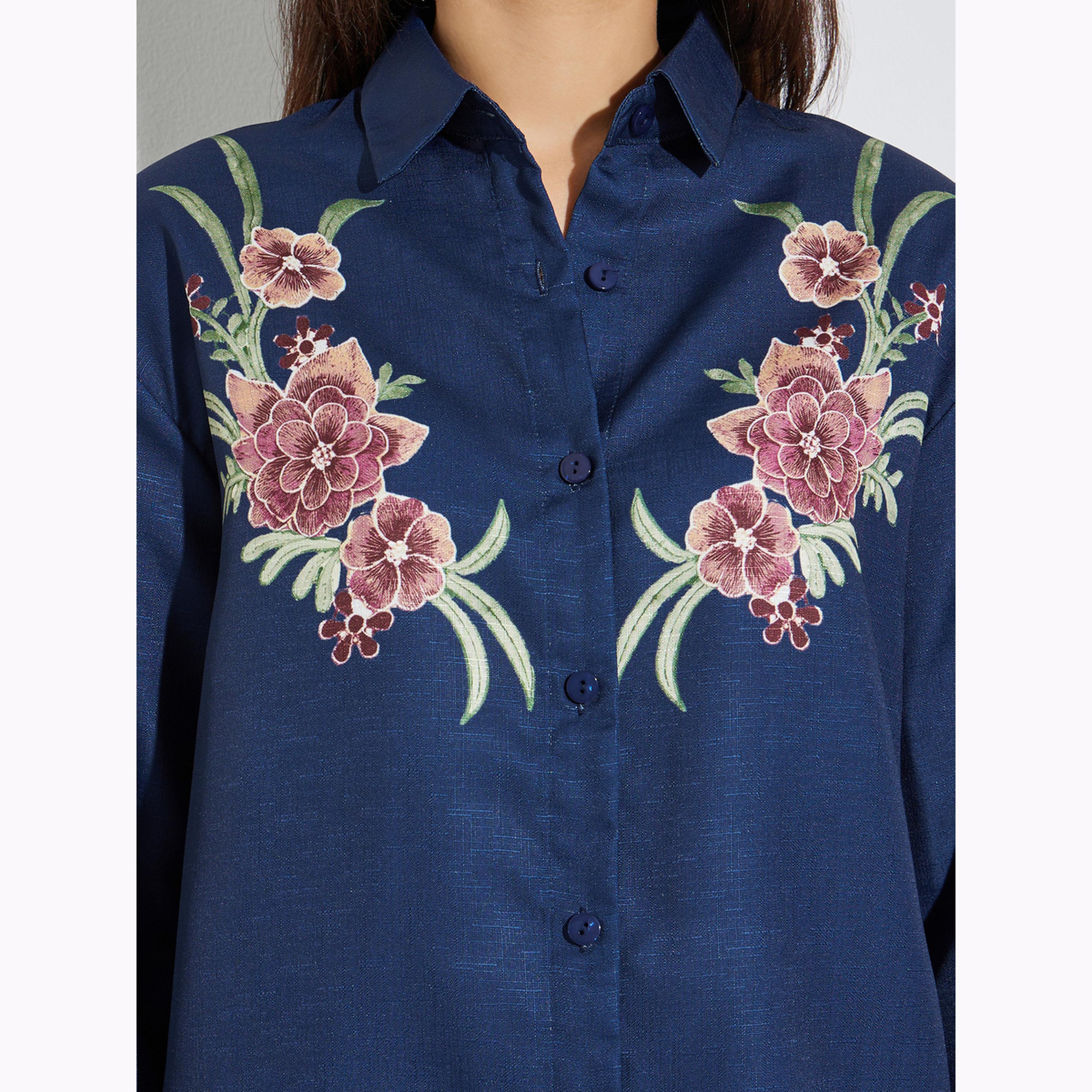 Styli Navy Blue Floral Embroidered Long Sleeve Shirt-women-clothing-shirtsandblouses-shirts-image-5