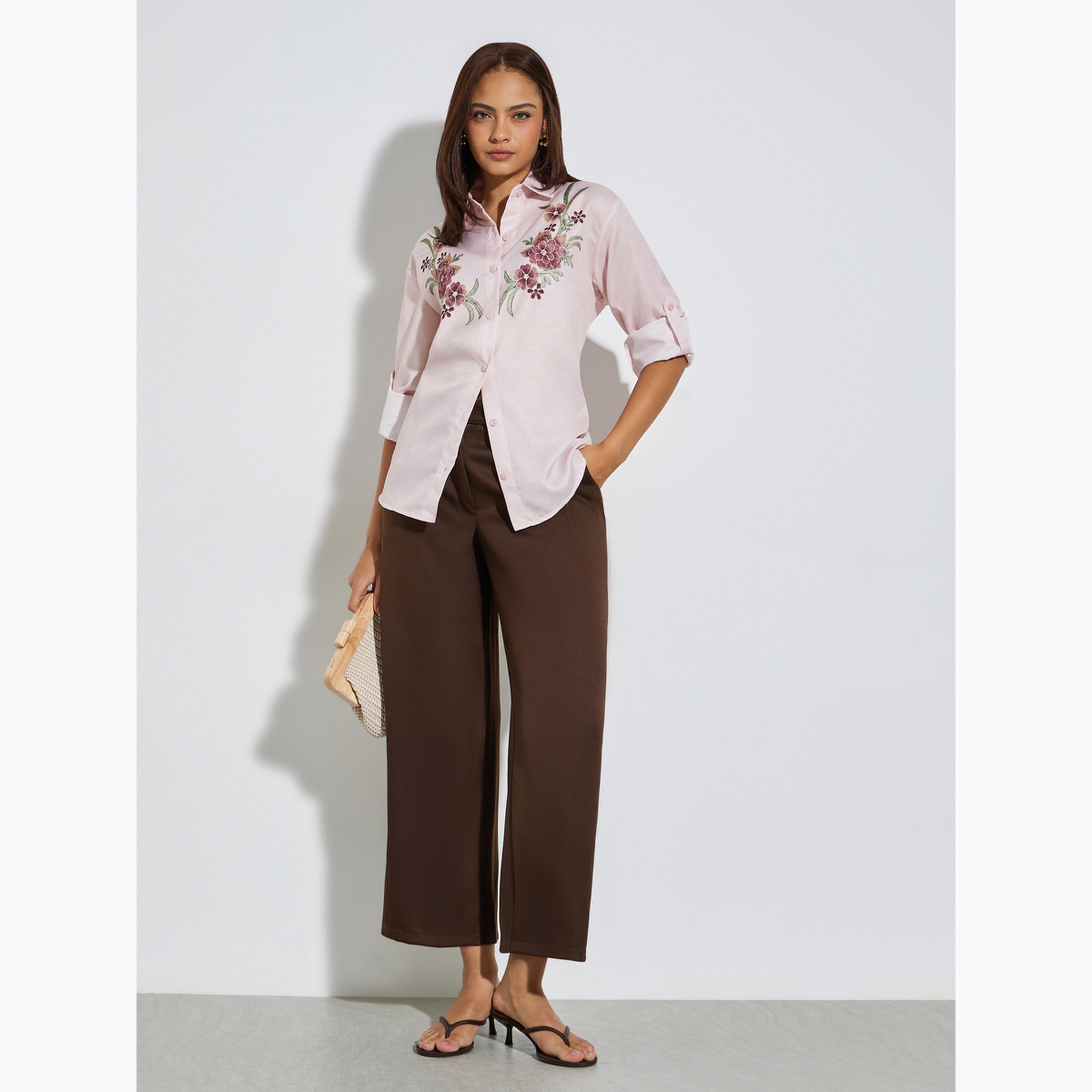 بلوزة بأكمام طويلة ومطرزة بالزهور لون وردي فاتح-women-clothing-shirtsandblouses-shirts-image-2