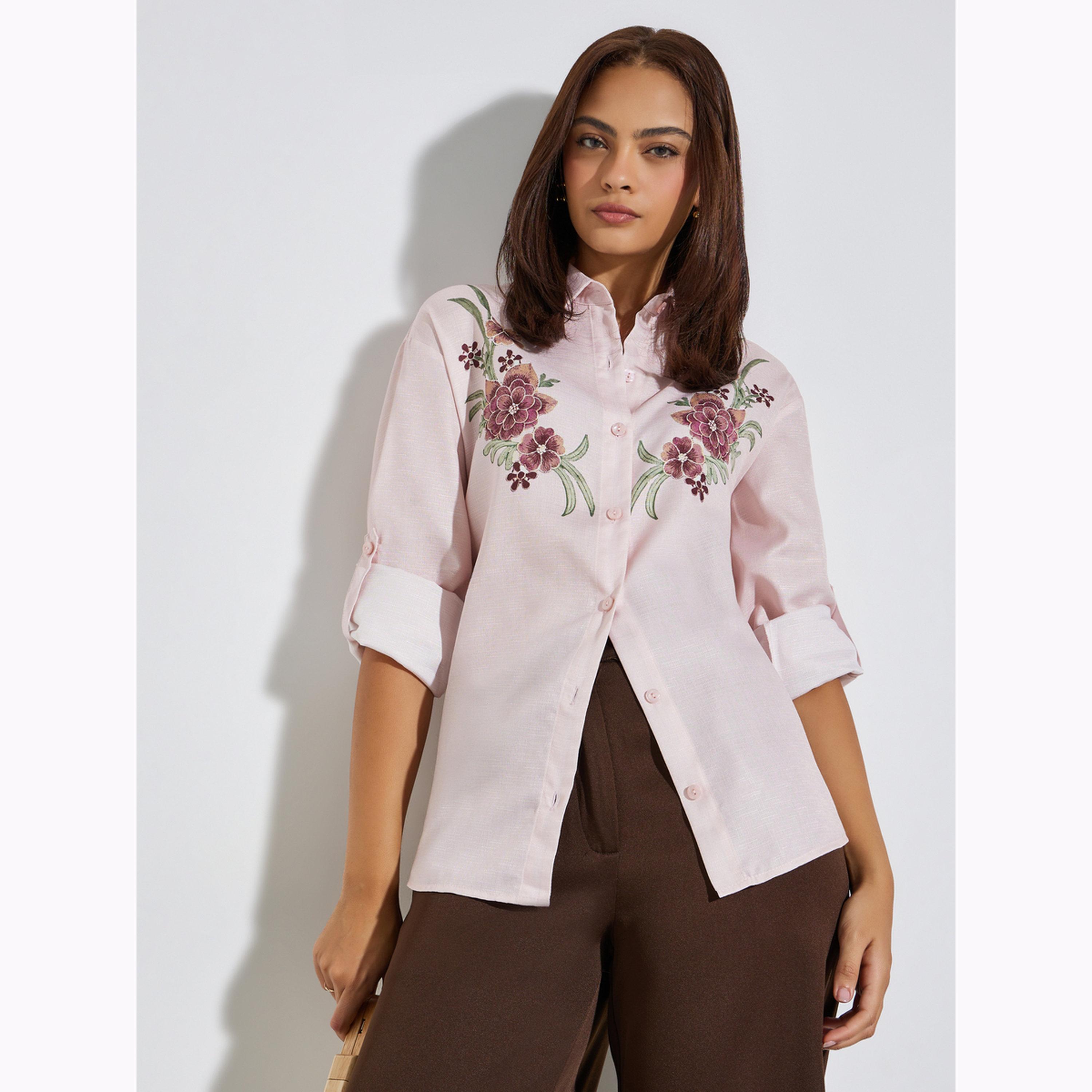 Styli Light Pink Floral Embroidered Long Sleeve Shirt-women-clothing-shirtsandblouses-shirts-image-4