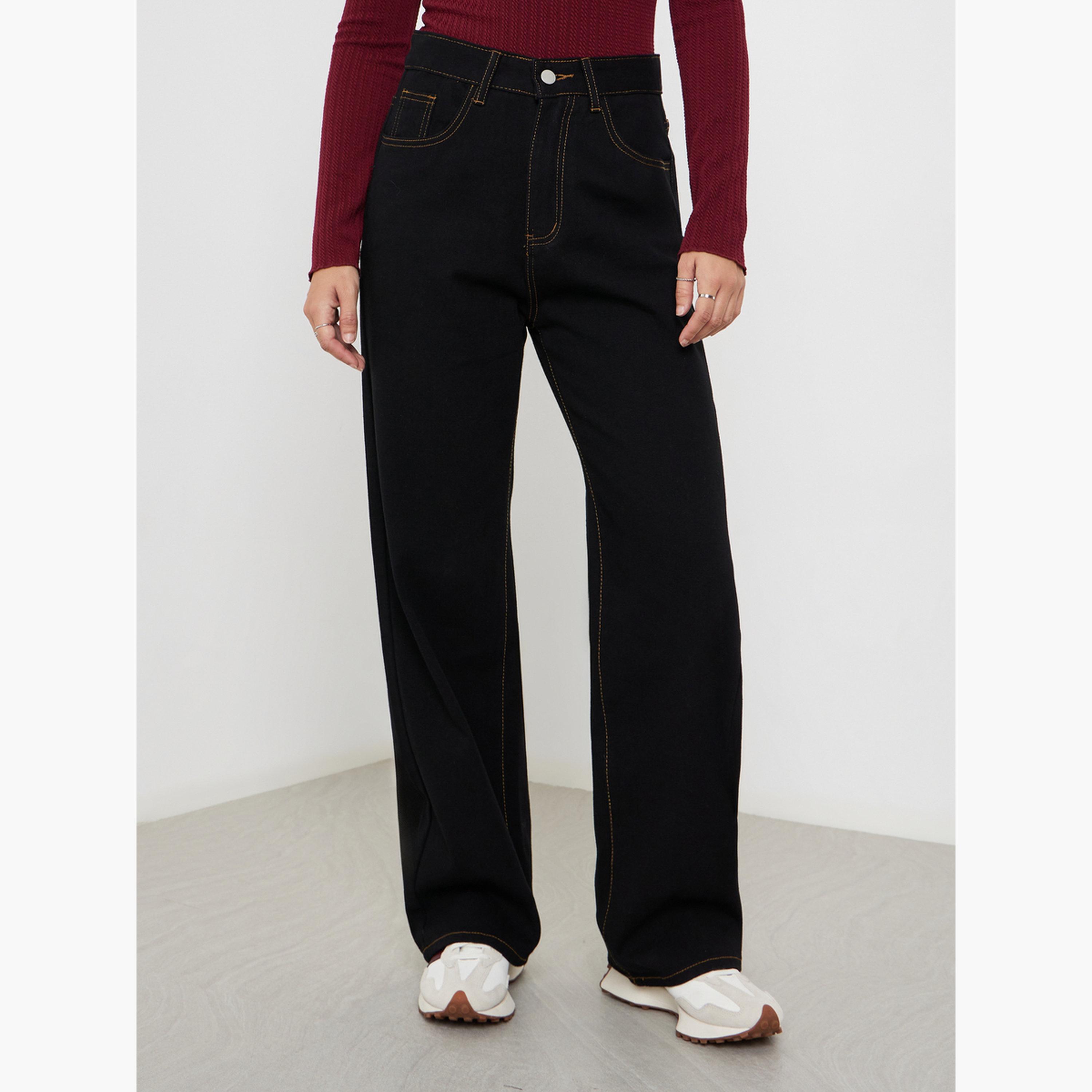 ستايلي - جينز أسود بقصة واسع وخصر عالي-women-clothing-bottoms-jeans-image-1