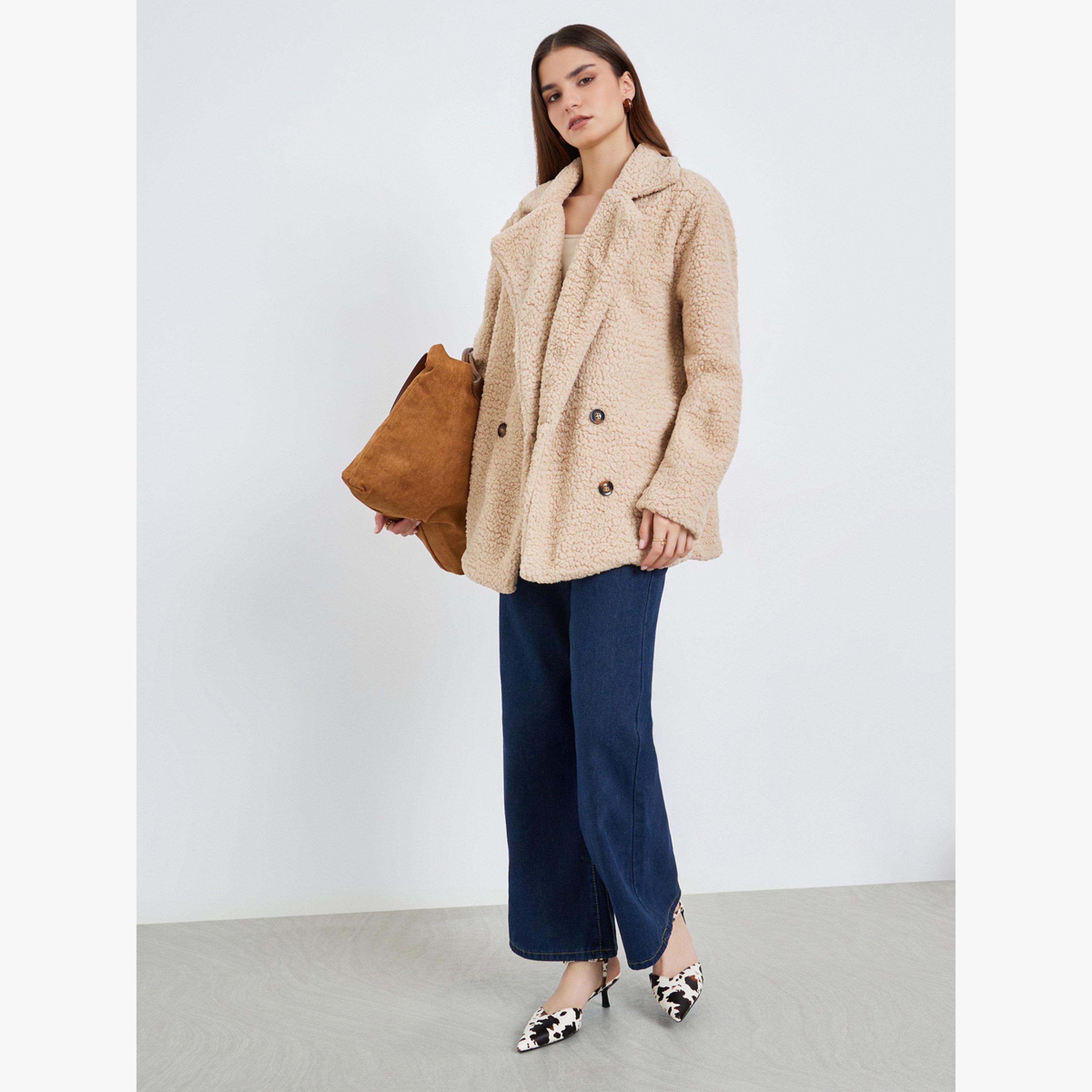 معطف تيدي بصف أزرار مزدوج-women-clothing-coatsandjackets-coats-image-2