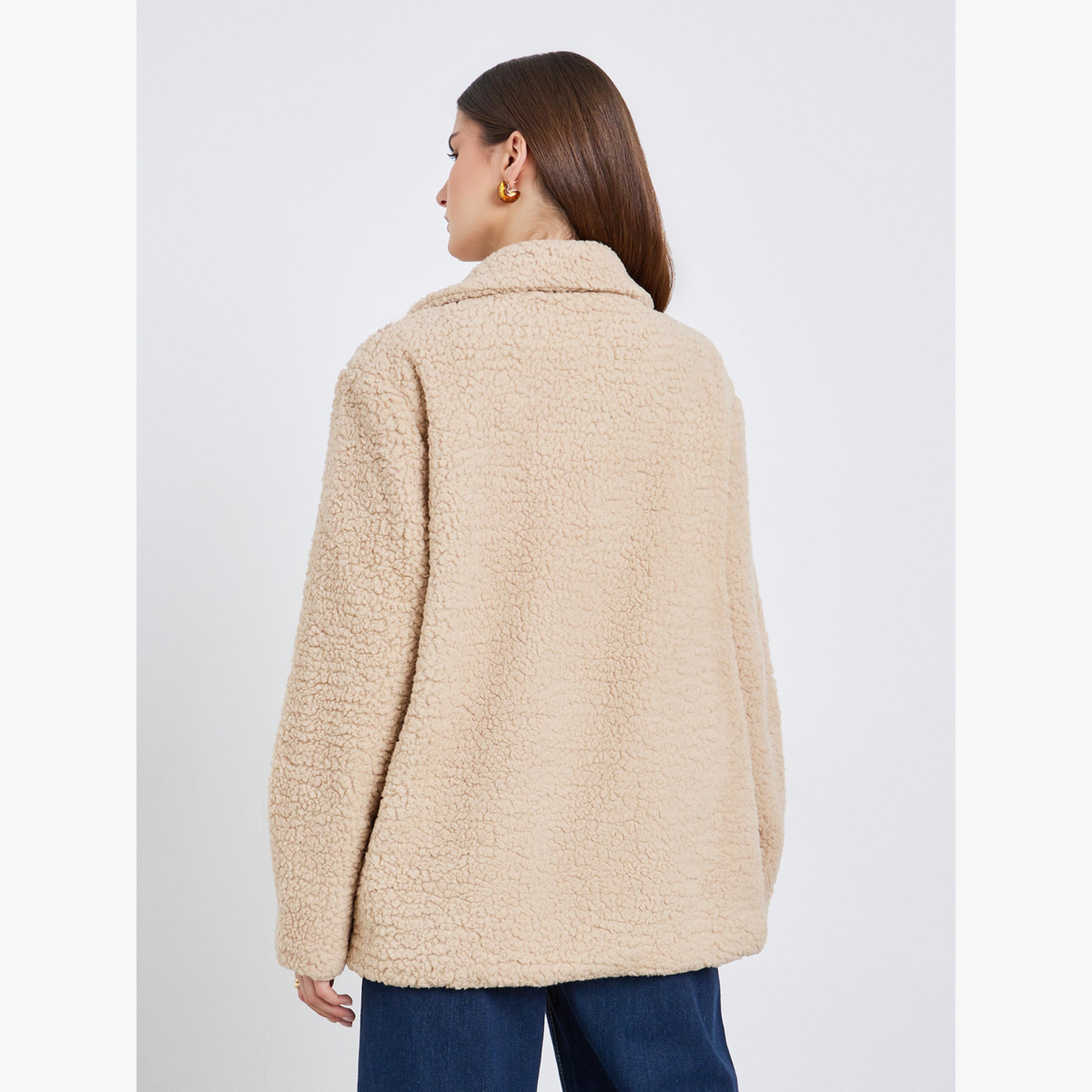 معطف تيدي بصف أزرار مزدوج-women-clothing-coatsandjackets-coats-image-5
