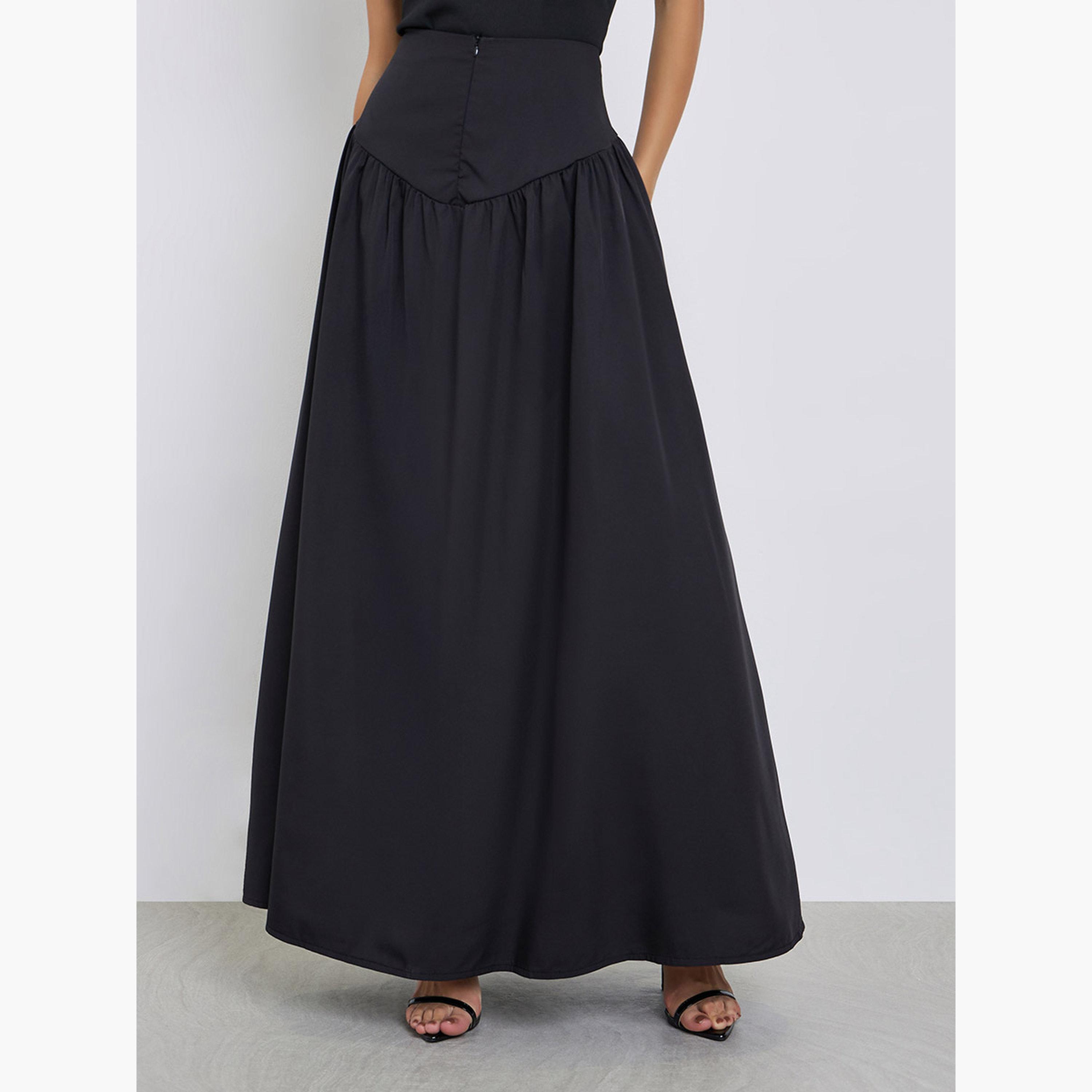 ستايلي - تنورة ماكسي سوداء بحزام خصر عريض-women-clothing-bottoms-skirts-image-1