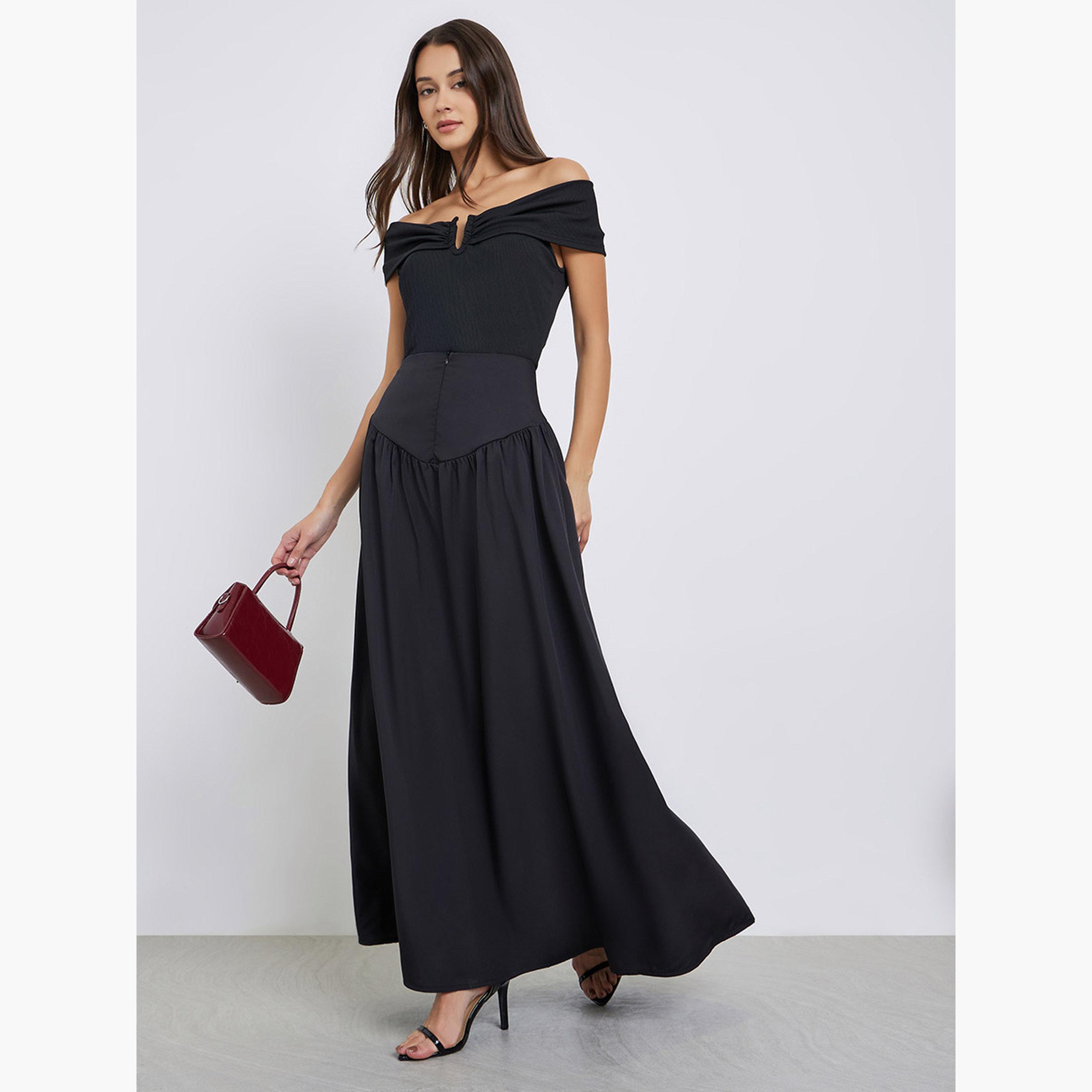 ستايلي - تنورة ماكسي سوداء بحزام خصر عريض-women-clothing-bottoms-skirts-image-2