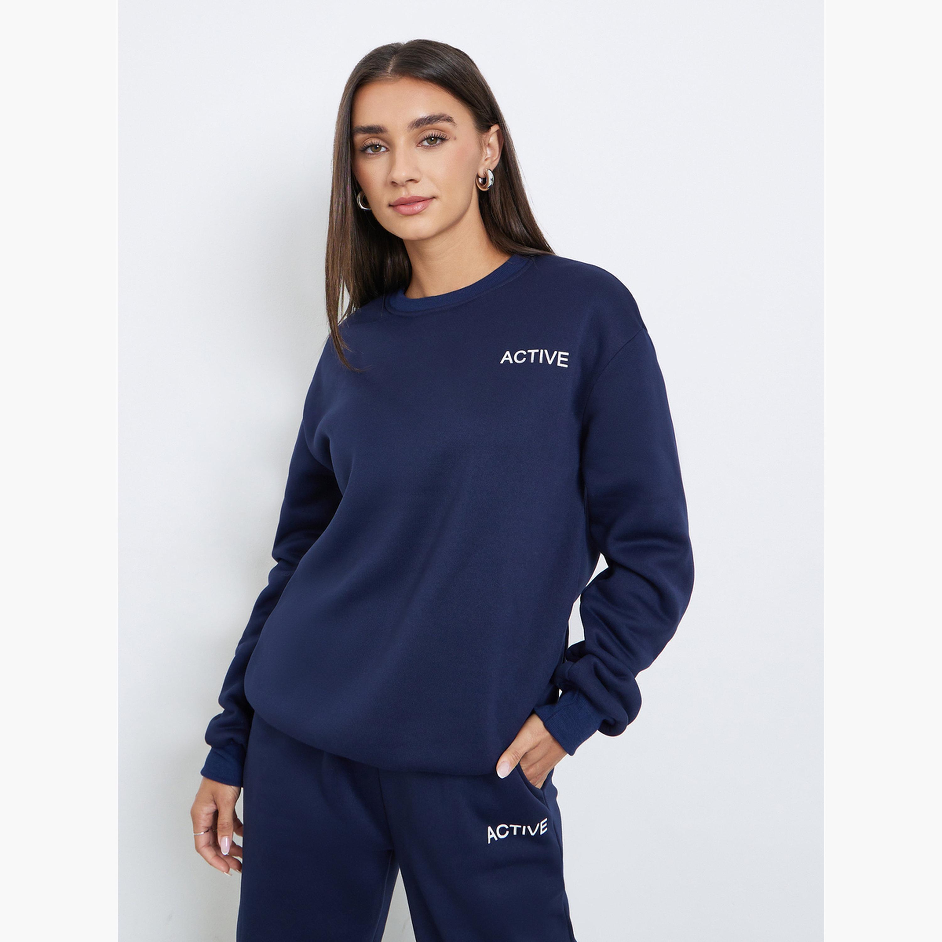 Styli Slogan Print Sweatshirt and Wide Leg Joggers Co-Ords-women-clothing-coordsets-image-2