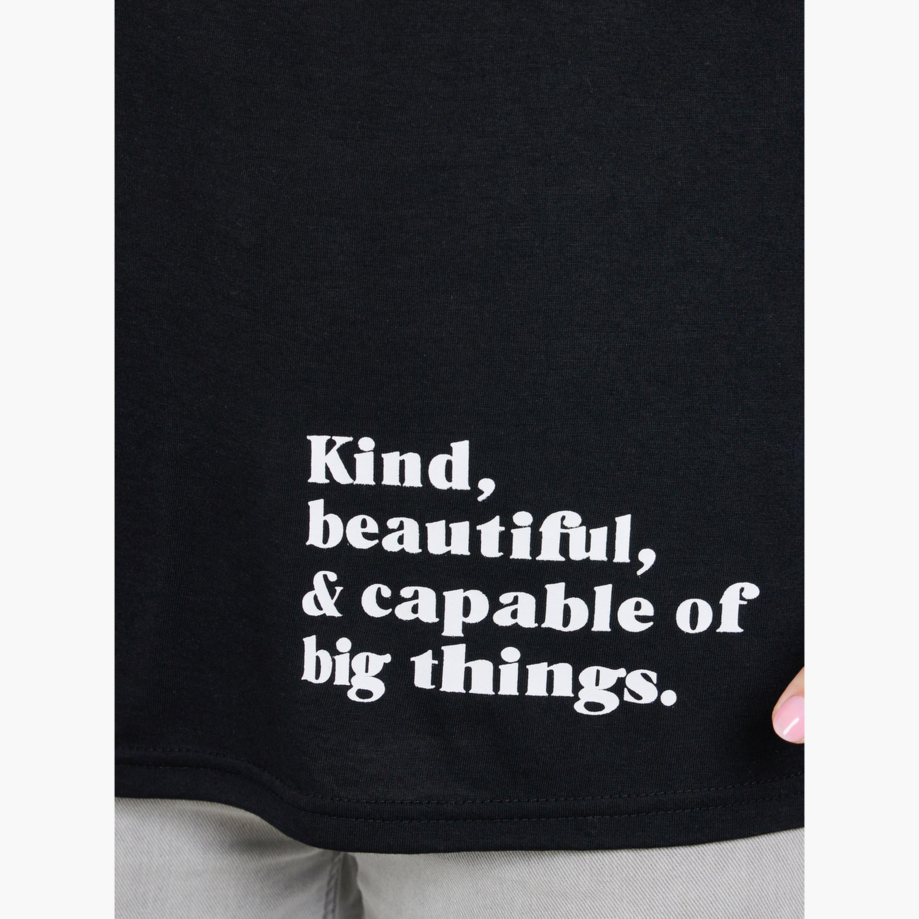 ستايلي - تي شيرت أسود بأكمام طويلة طبعة شعار للنساء-women-clothing-tshirts-image-3