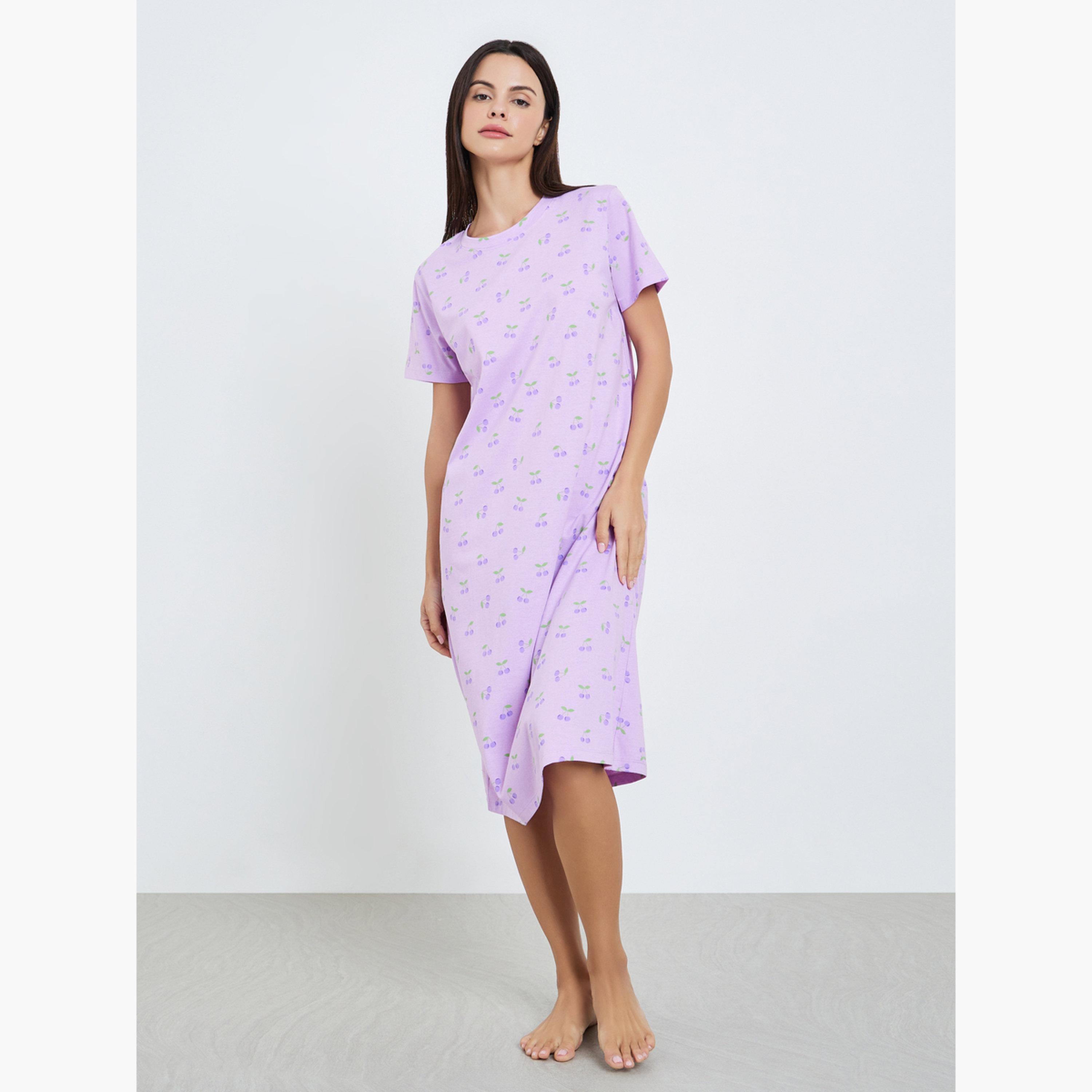 طقم من 2 قميص نوم بأكمام قصيرة وطبعة كرز-women-clothing-nightwear-nighties-image-2