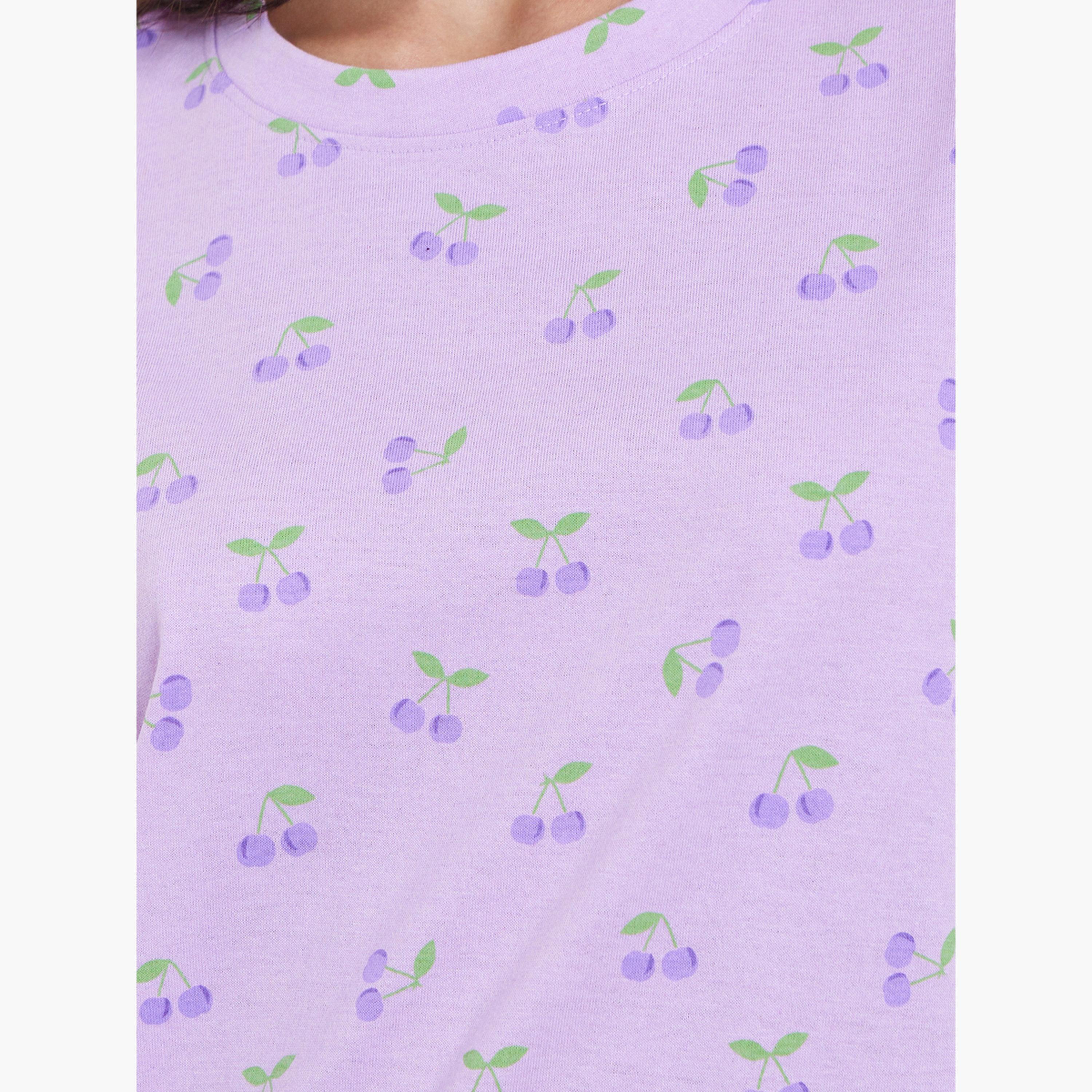 Styli Pack of 2 - Purple Cherry Print Short Sleeve Nightdress-women-clothing-nightwear-nighties-image-4