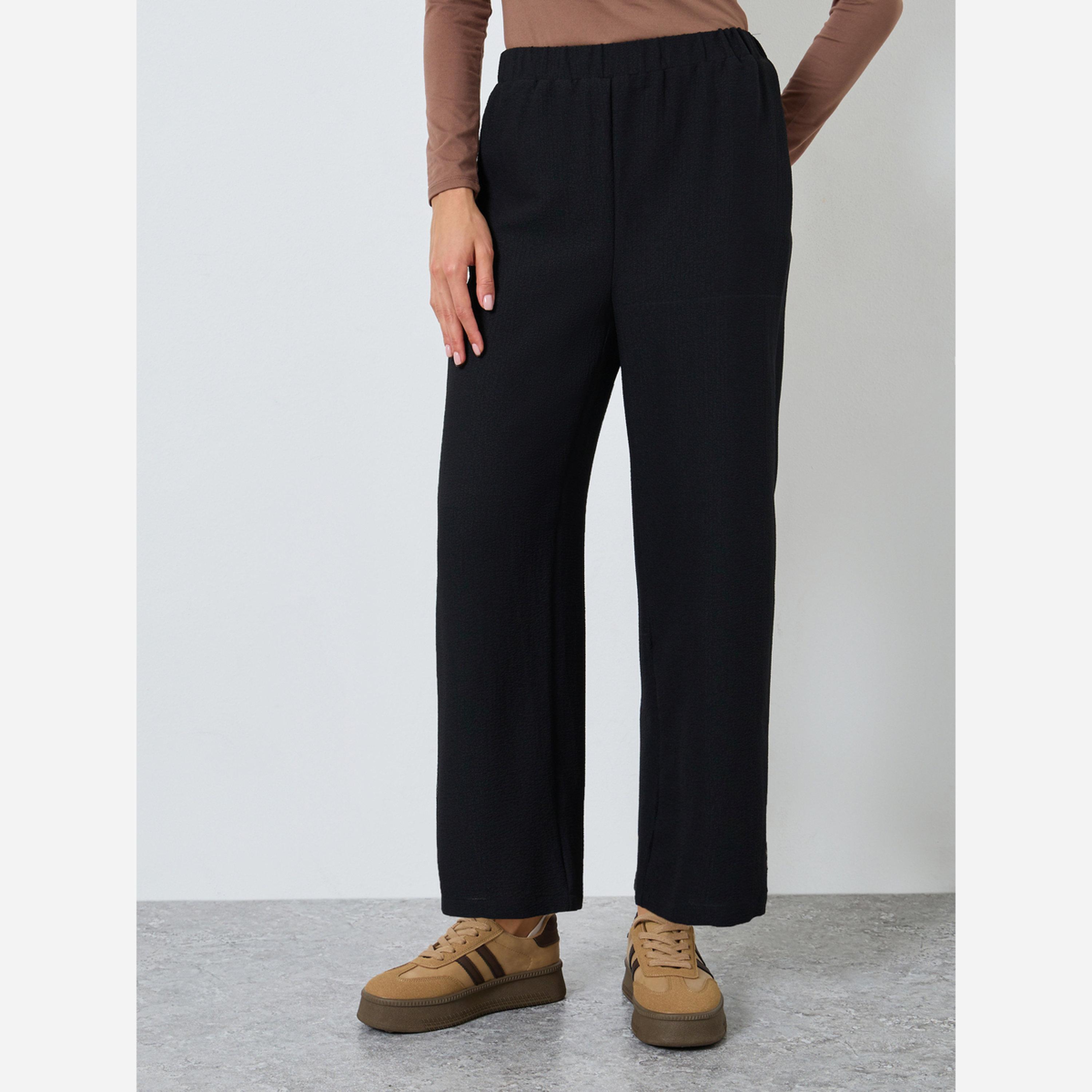 Take Two Women Textured Elastic Waist Straight Leg Pants-women-clothing-bottoms-trousers-image-1