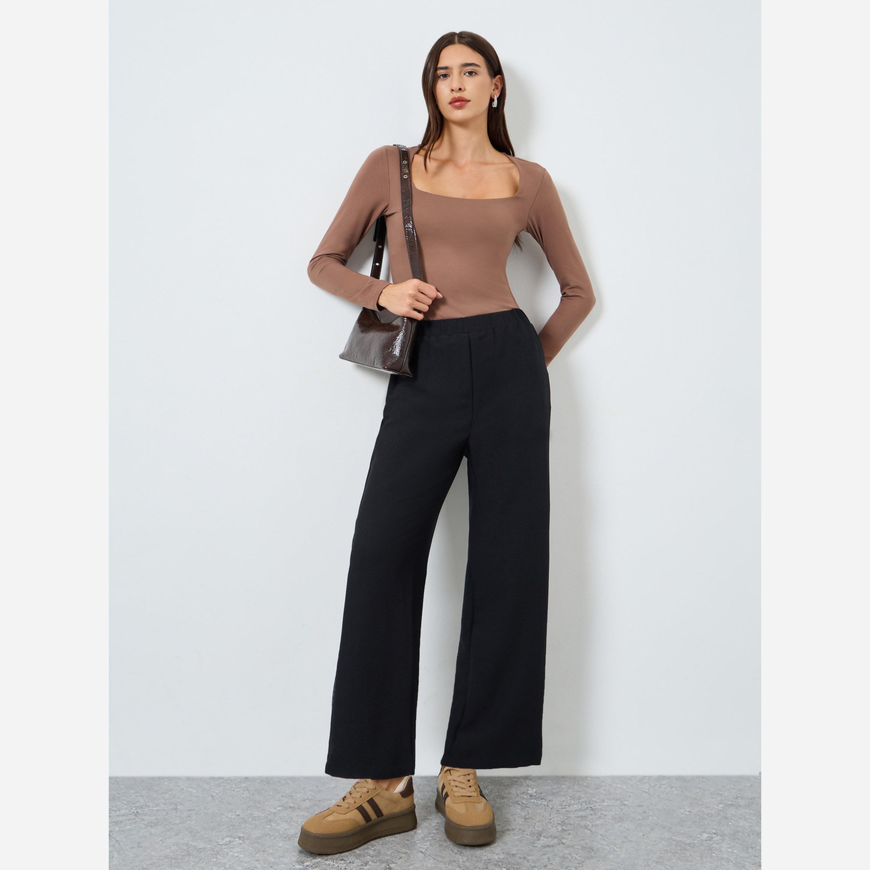 Take Two Women Textured Elastic Waist Straight Leg Pants-women-clothing-bottoms-trousers-image-2