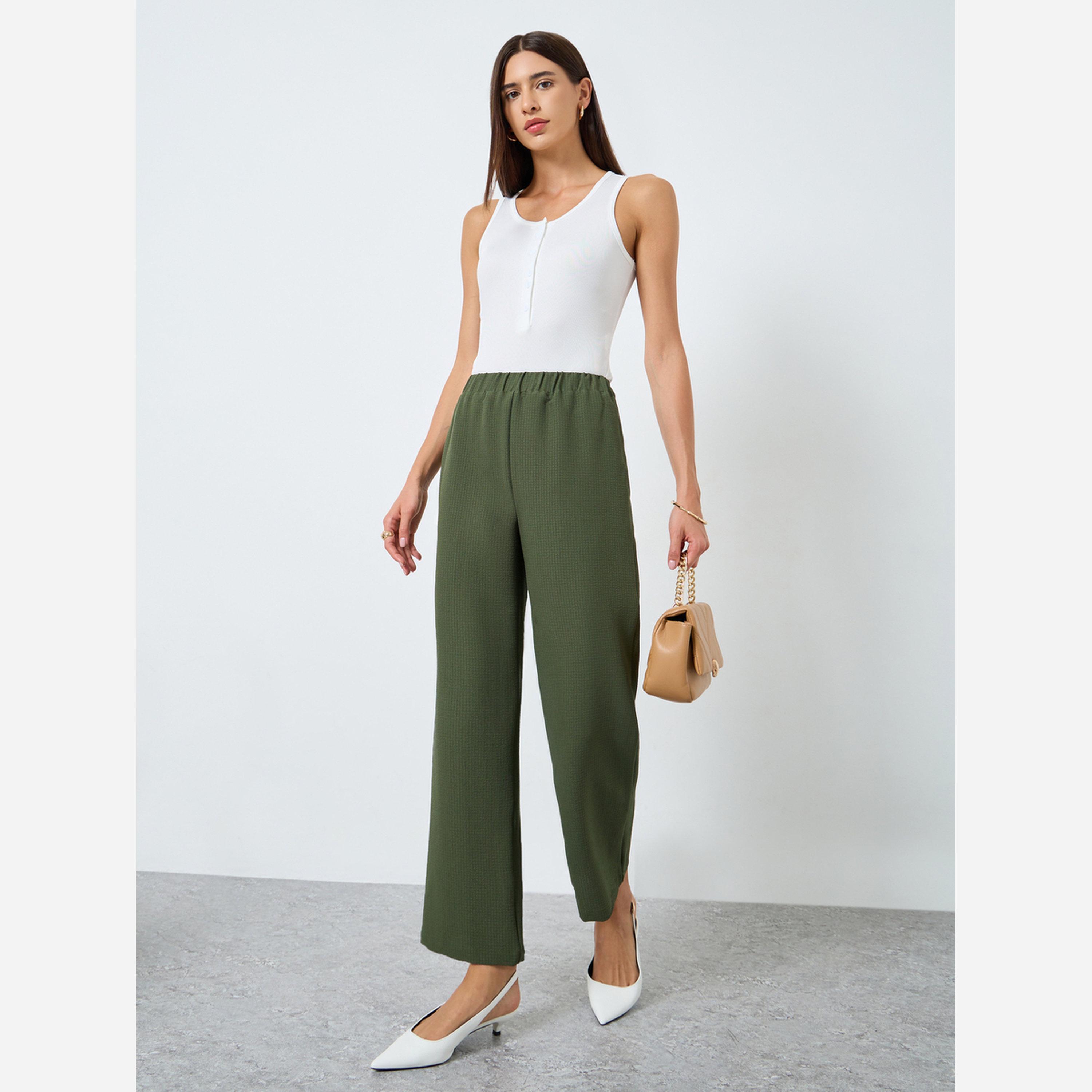 Take Two Solid Textured Elastic Waist Straight Leg Pants-women-clothing-bottoms-trousers-image-2