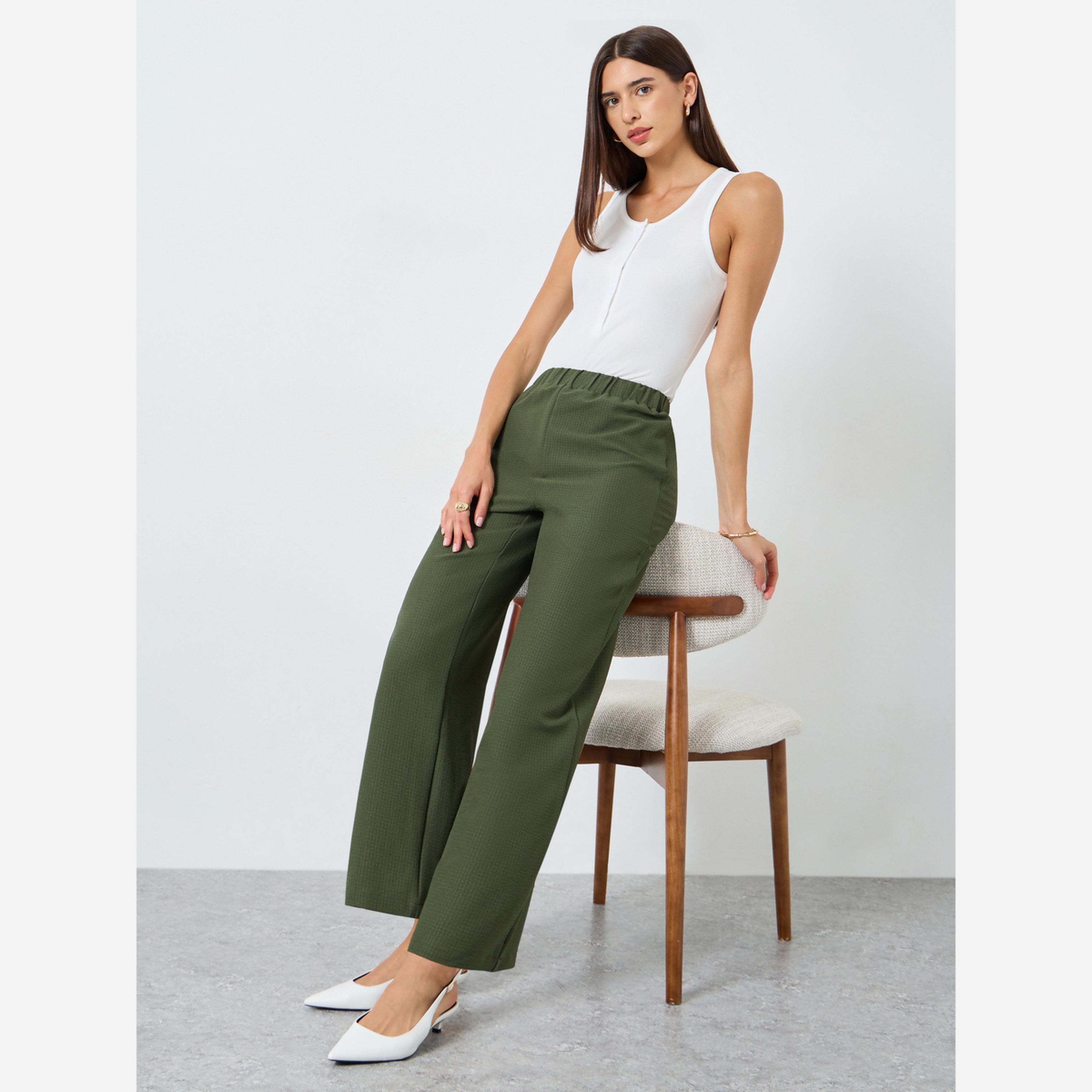 Take Two Solid Textured Elastic Waist Straight Leg Pants-women-clothing-bottoms-trousers-image-3