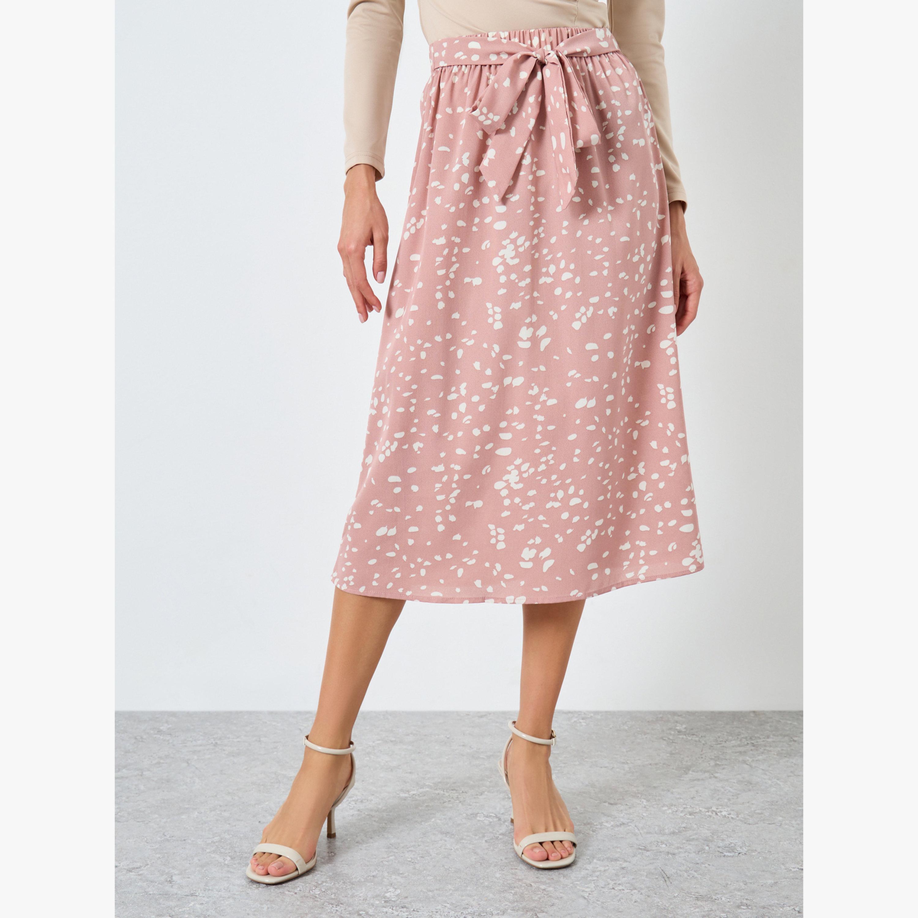 Take Two Floral Printed Bow Detail A-Line Skirt-women-clothing-bottoms-skirts-image-1