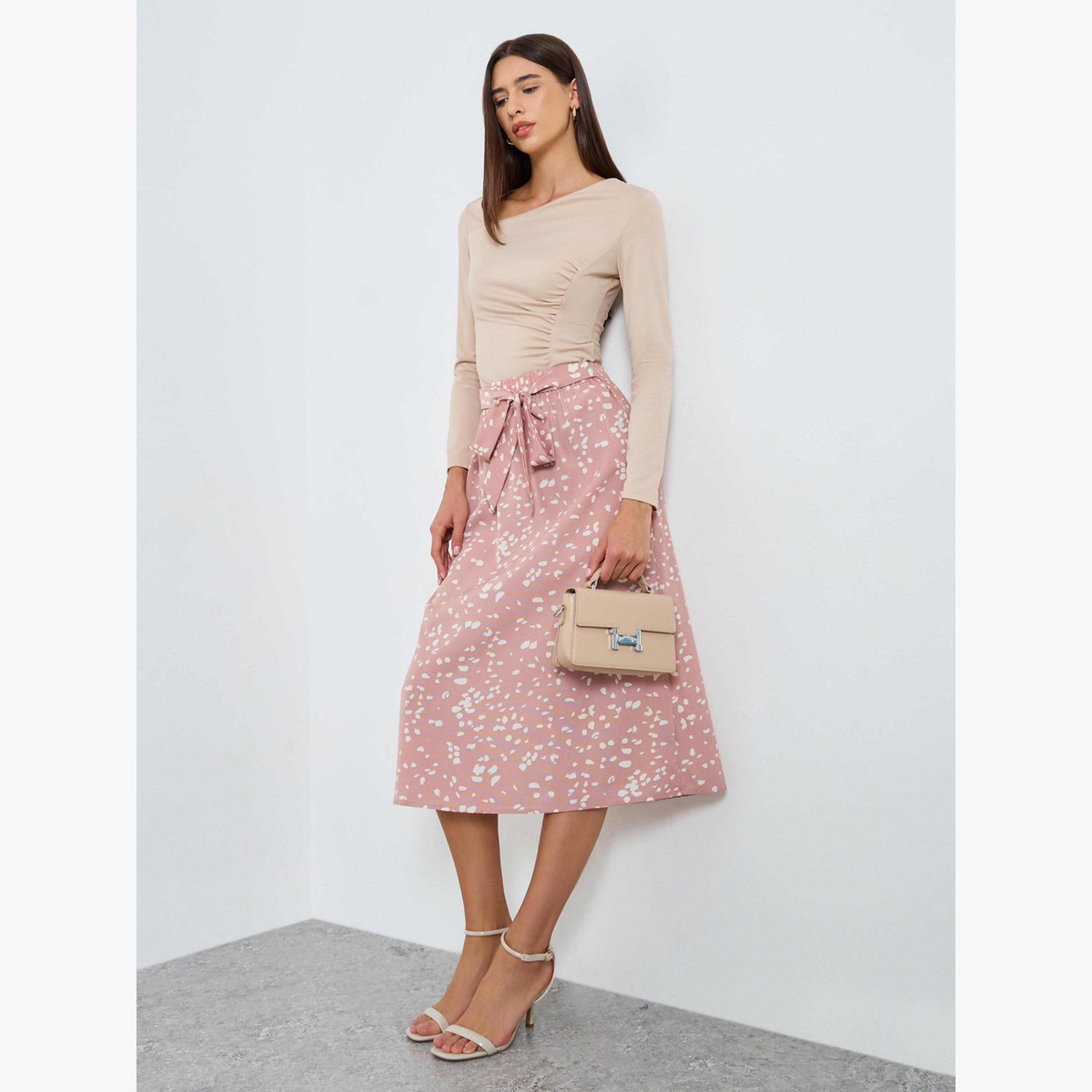 Take Two Floral Printed Bow Detail A-Line Skirt-women-clothing-bottoms-skirts-image-2