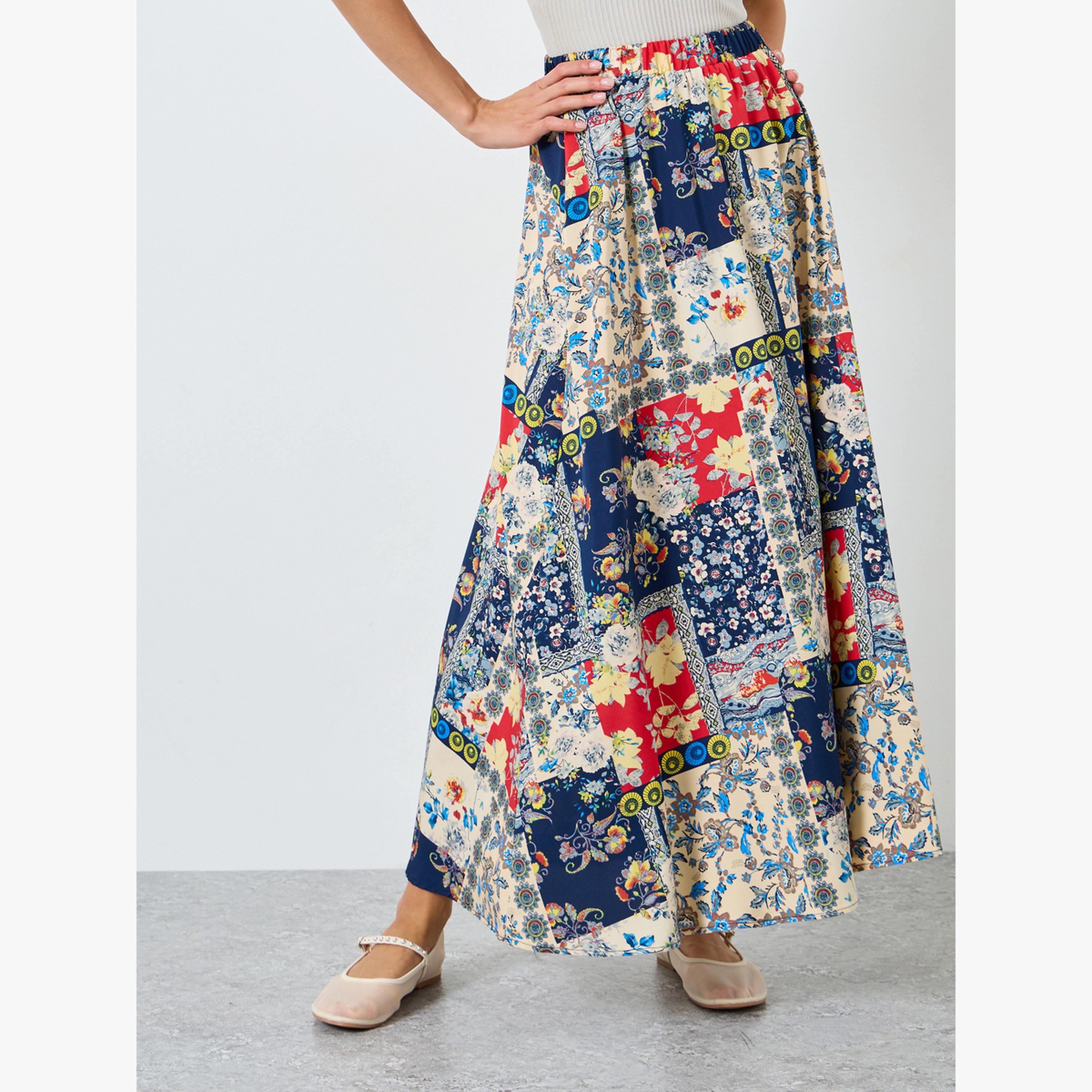 Take Two All-Over Printed Elastic Waist Skirt-women-clothing-bottoms-skirts-image-1