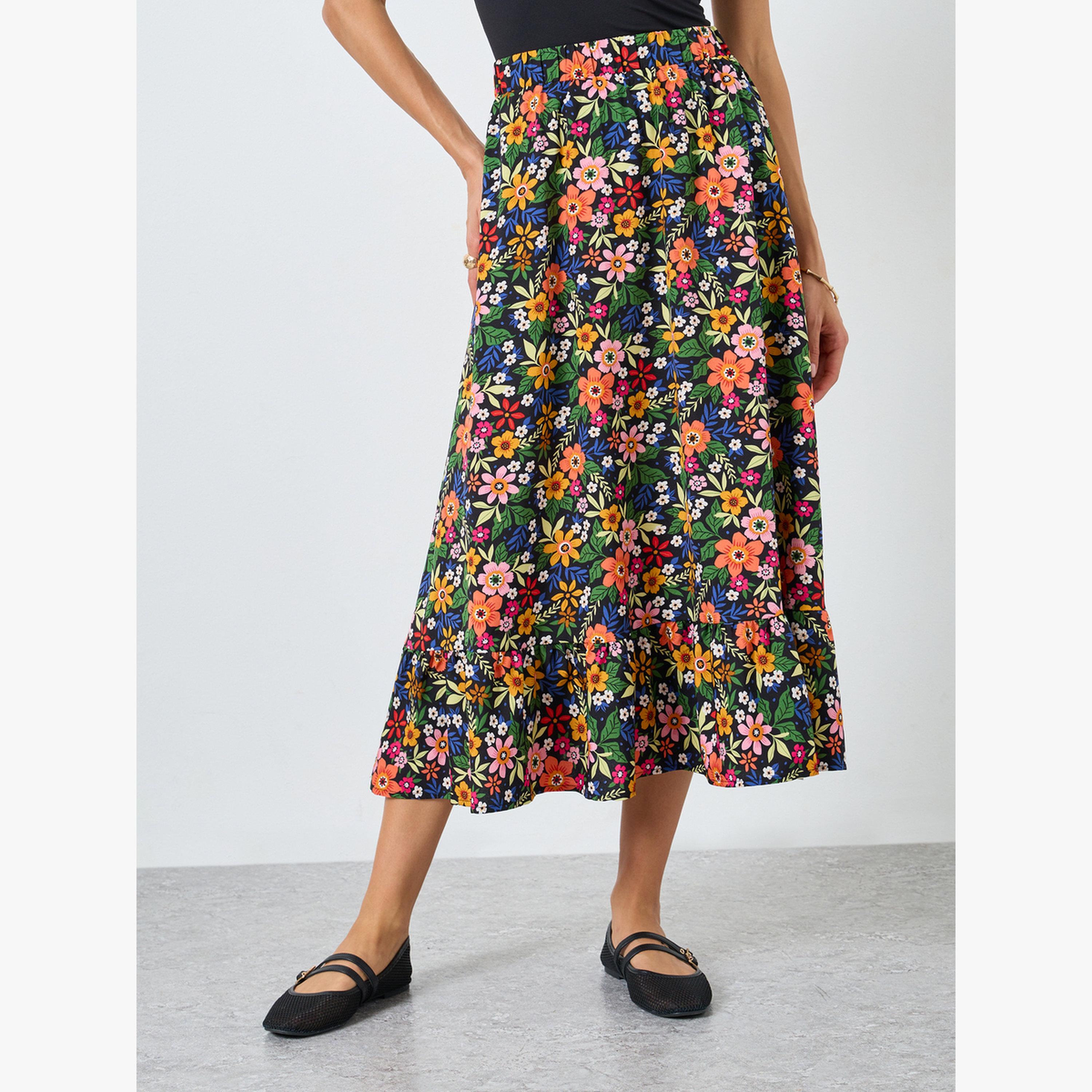 Take Two Floral Printed Elastic Waist Skirt-women-clothing-bottoms-skirts-image-1
