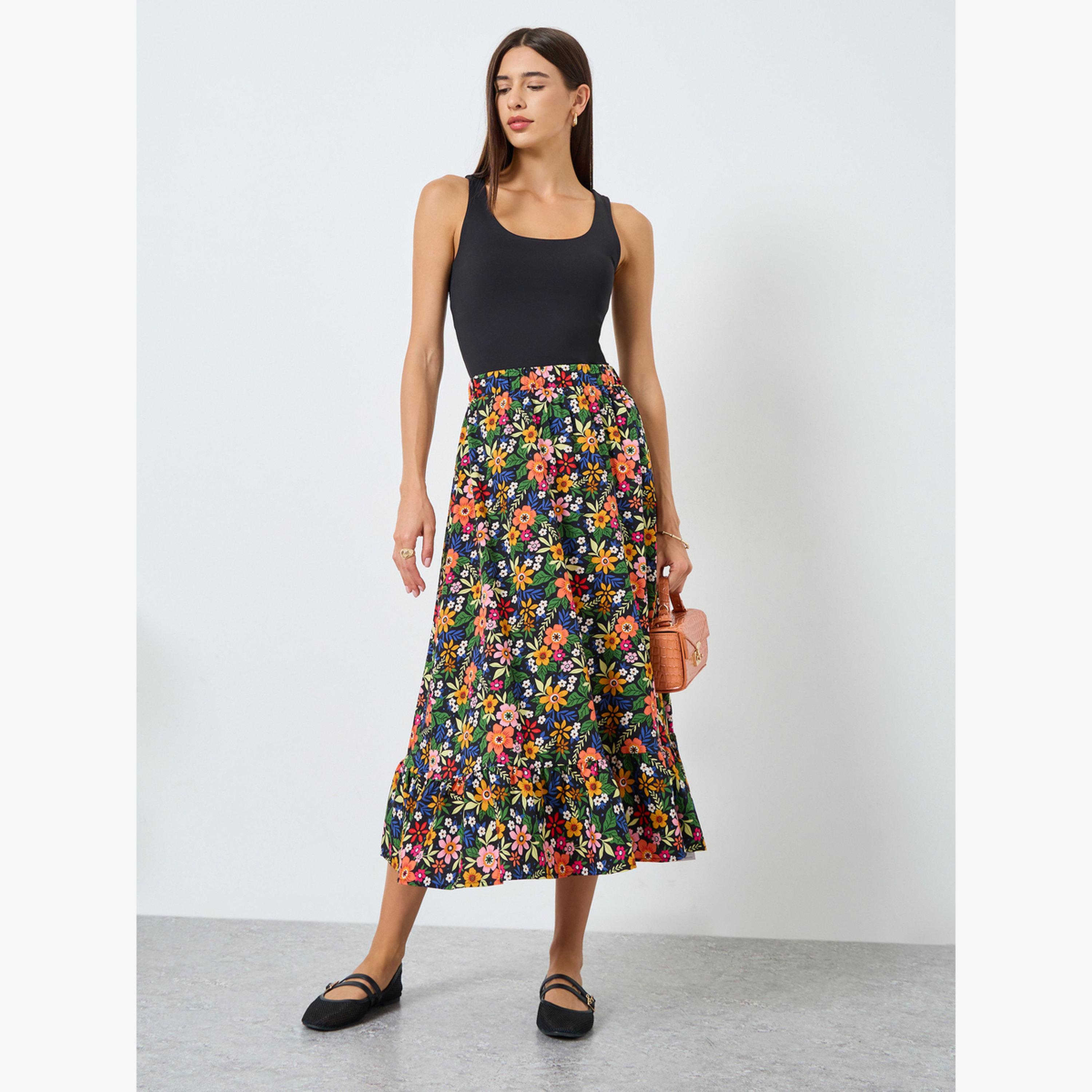 تنورة بطبعة زهور بخصر مطاطي-women-clothing-bottoms-skirts-image-2