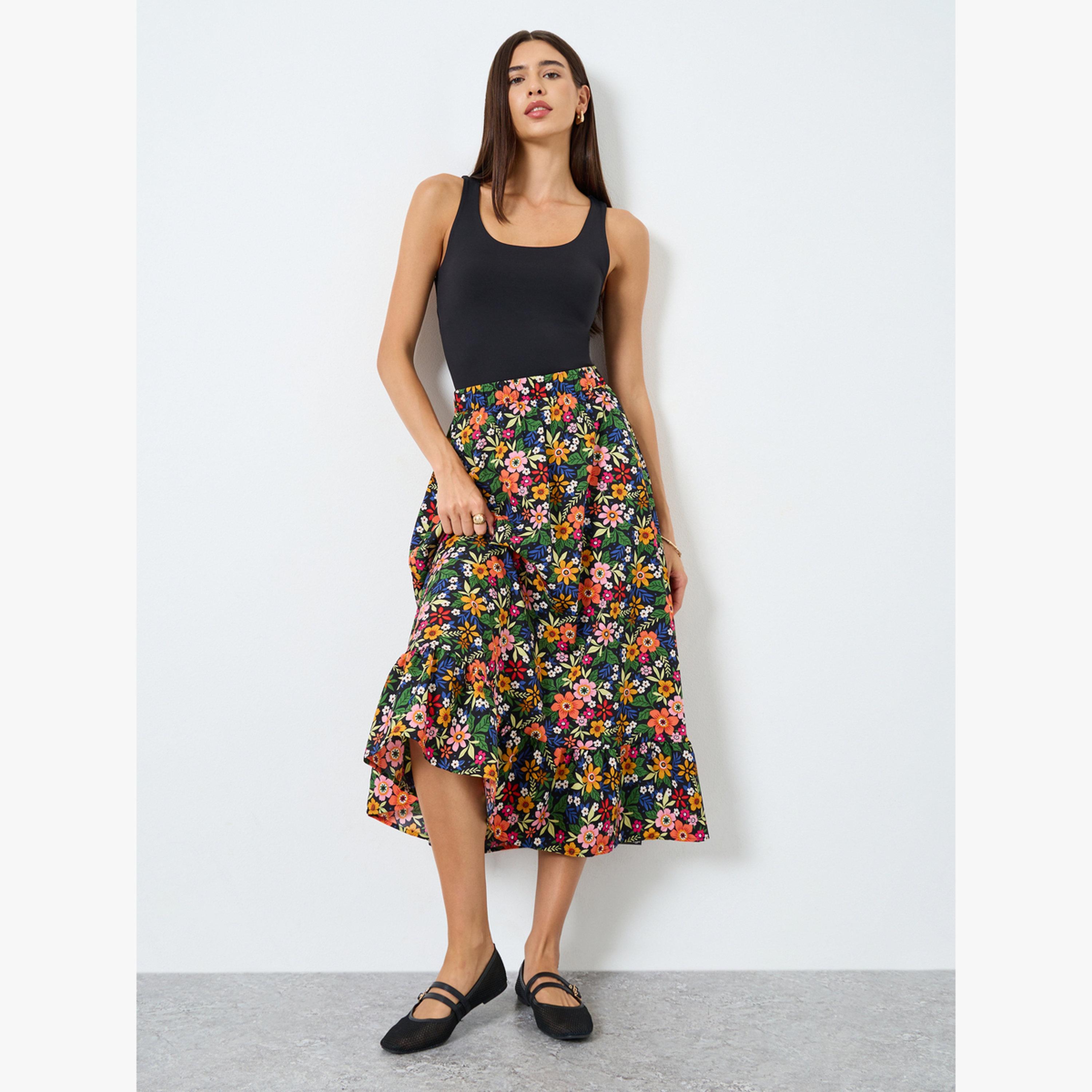 Take Two Floral Printed Elastic Waist Skirt-women-clothing-bottoms-skirts-image-3