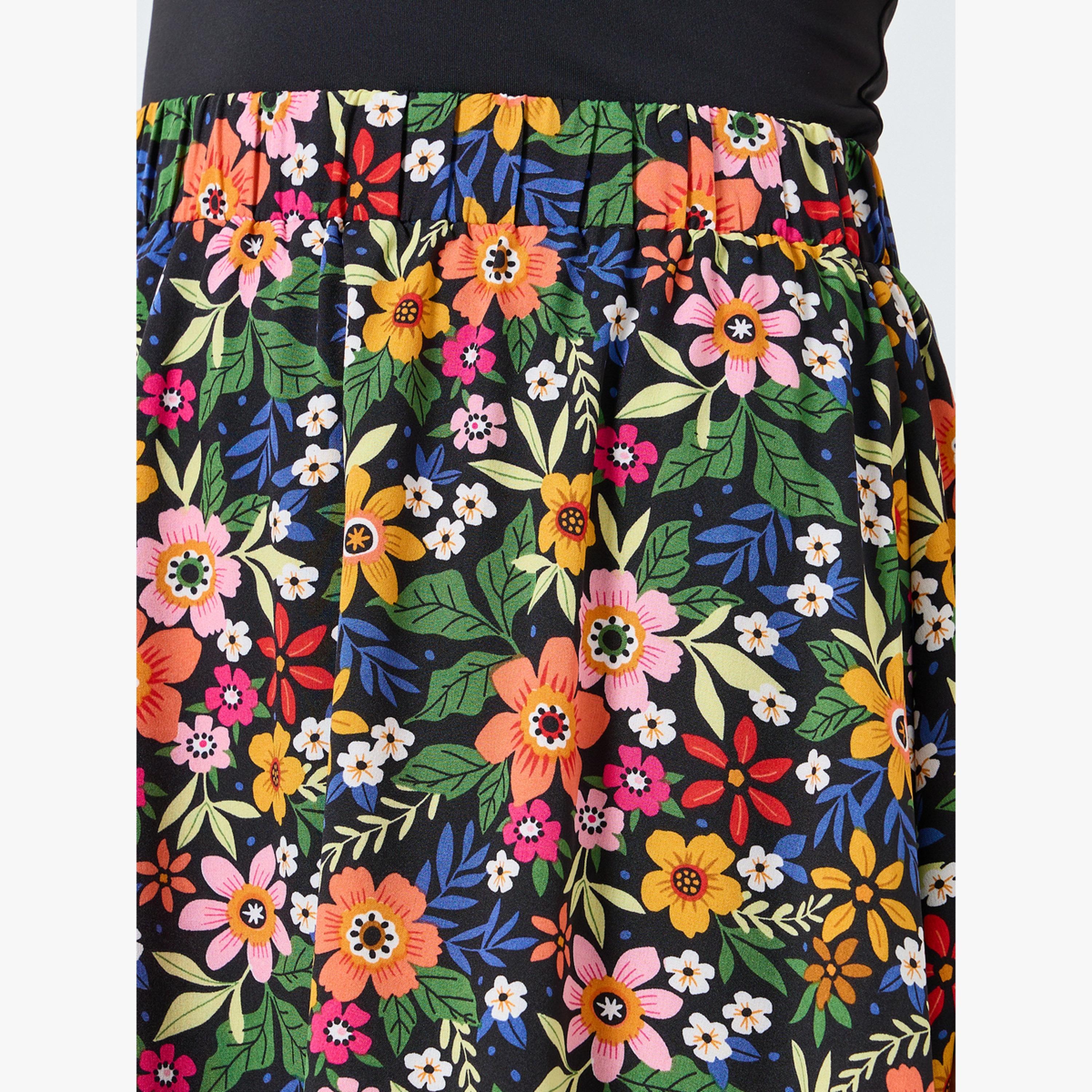 تنورة بطبعة زهور بخصر مطاطي-women-clothing-bottoms-skirts-image-5