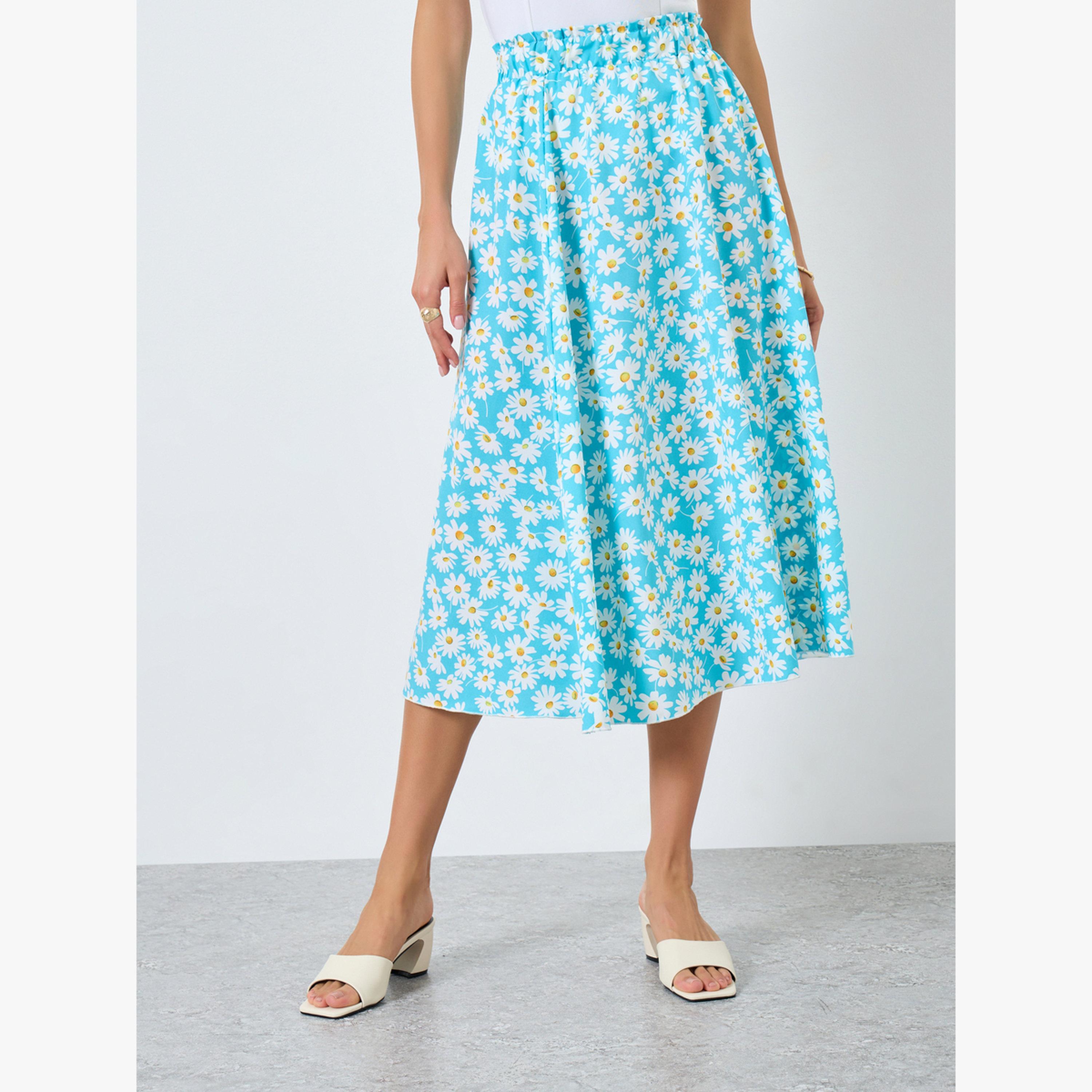 Take Two Floral Printed Elastic Waist Skirt-women-clothing-bottoms-skirts-image-1